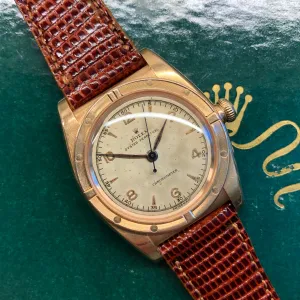 1946 Rolex Oyster Perpetual Bubbleback 3372 Chronometer 14K Rose Gold Automatic Wristwatch