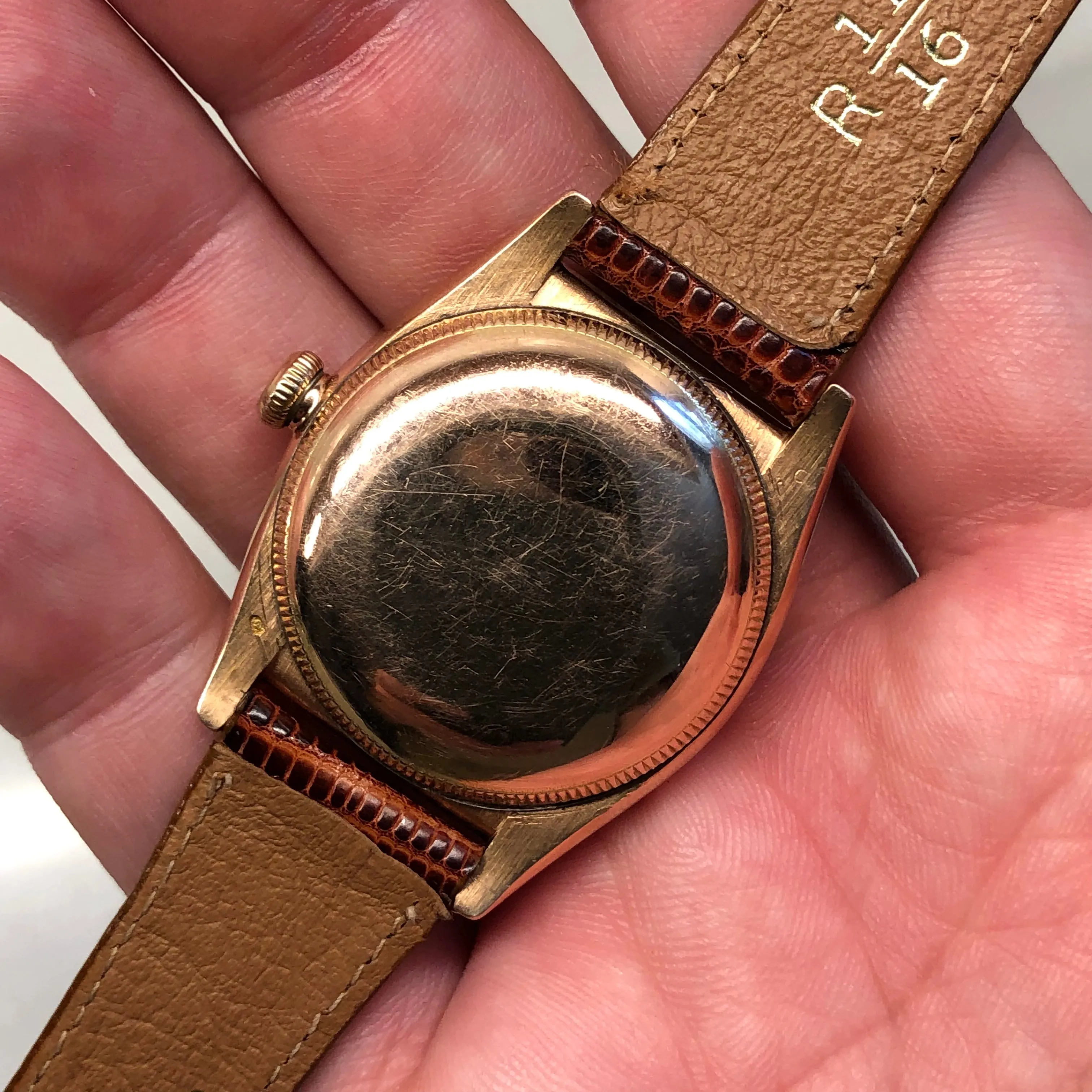 1946 Rolex Oyster Perpetual Bubbleback 3372 Chronometer 14K Rose Gold Automatic Wristwatch