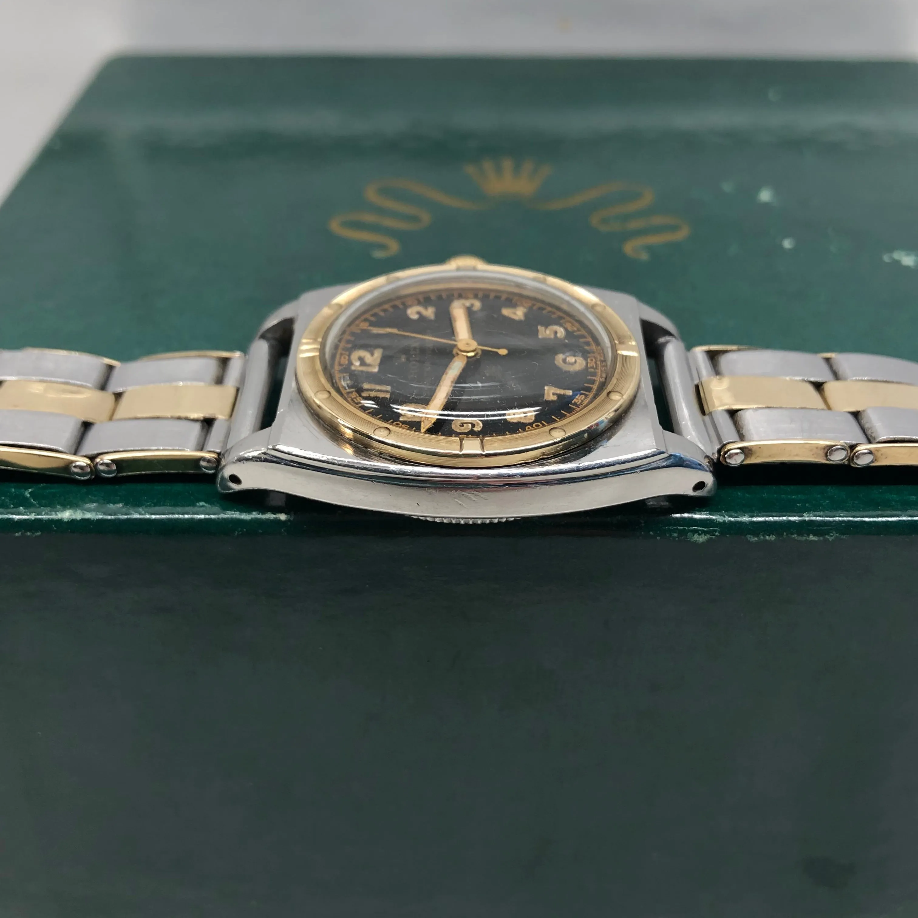 1946 Rolex Oyster Viceroy 3559 Black Gilt Two Tone Stretch Bracelet Wristwatch