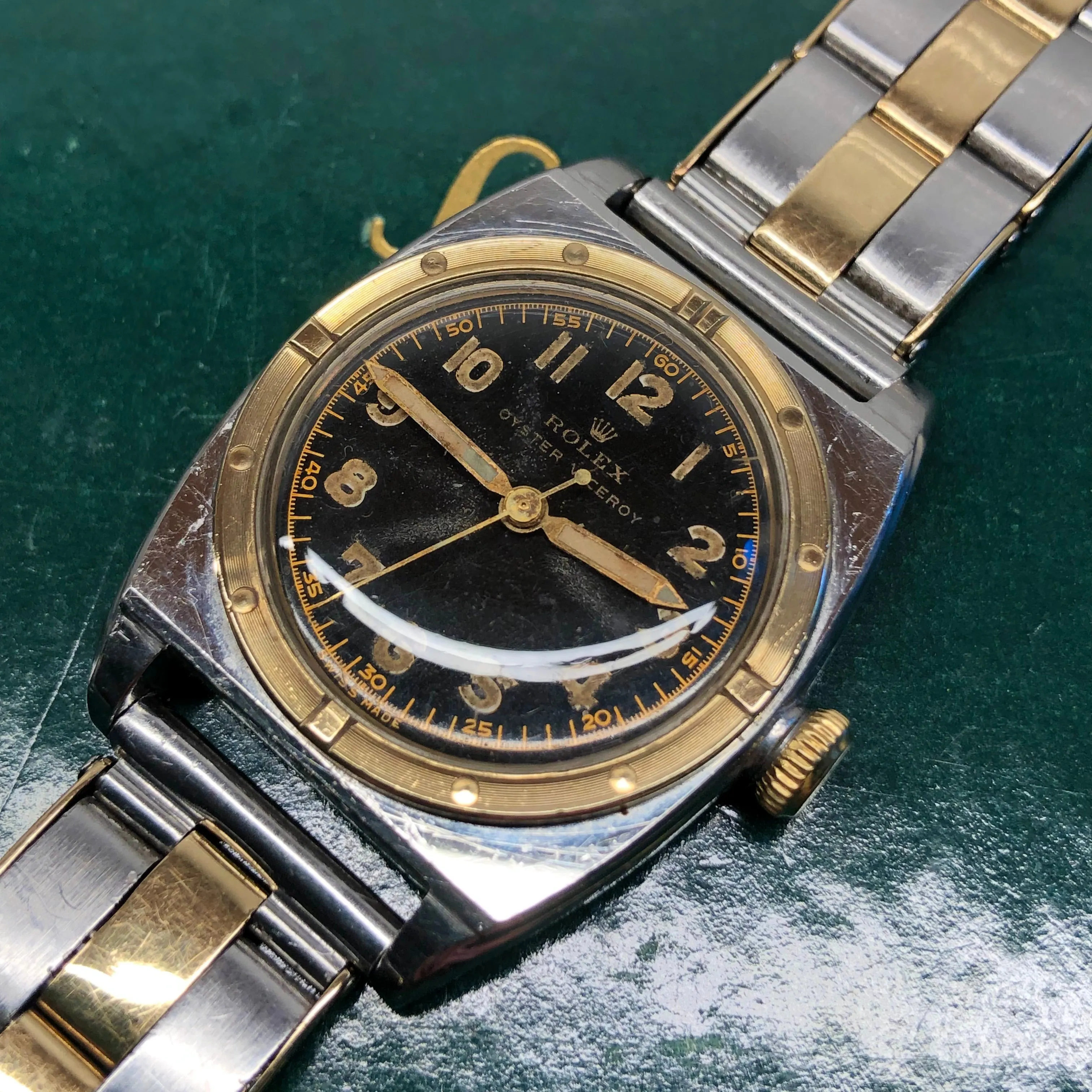 1946 Rolex Oyster Viceroy 3559 Black Gilt Two Tone Stretch Bracelet Wristwatch