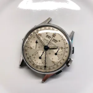 1950s Baume Mercier Vintage Steel Chronograph Triple Date Calendar Valjoux 72 Wristwatch