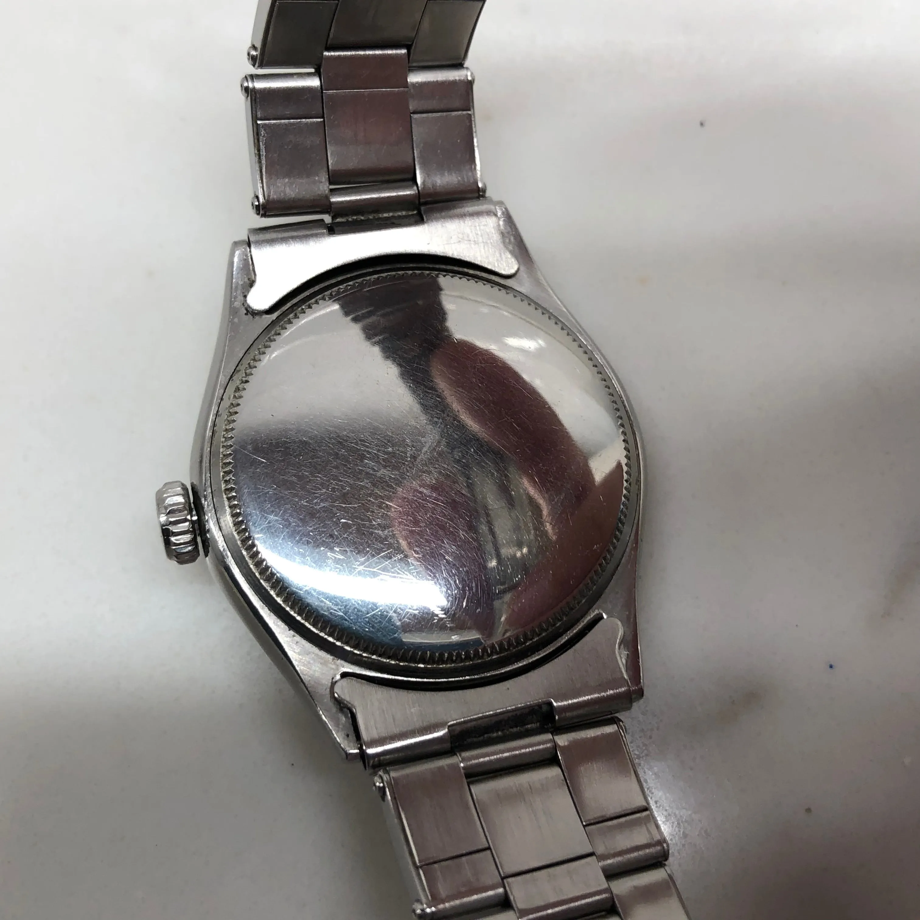 1952 Rolex Oyster Perpetual 6106 Bubbleback Steel Chronometer Tropical Wristwatch