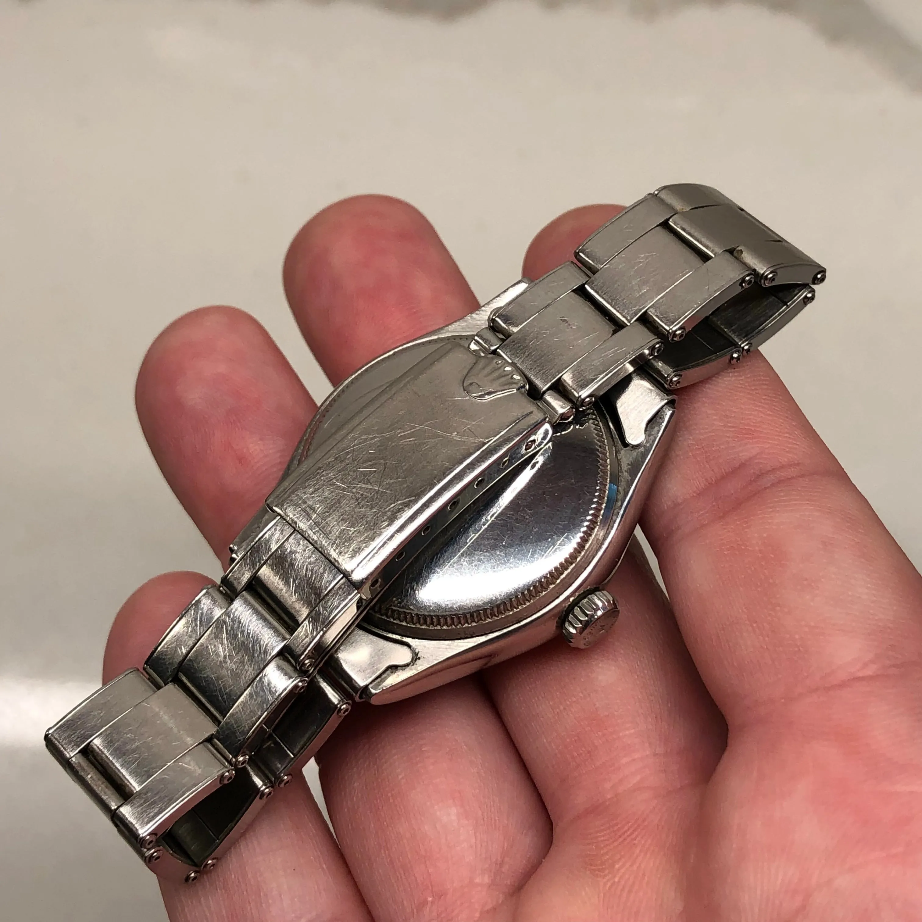 1952 Rolex Oyster Perpetual 6106 Bubbleback Steel Chronometer Tropical Wristwatch