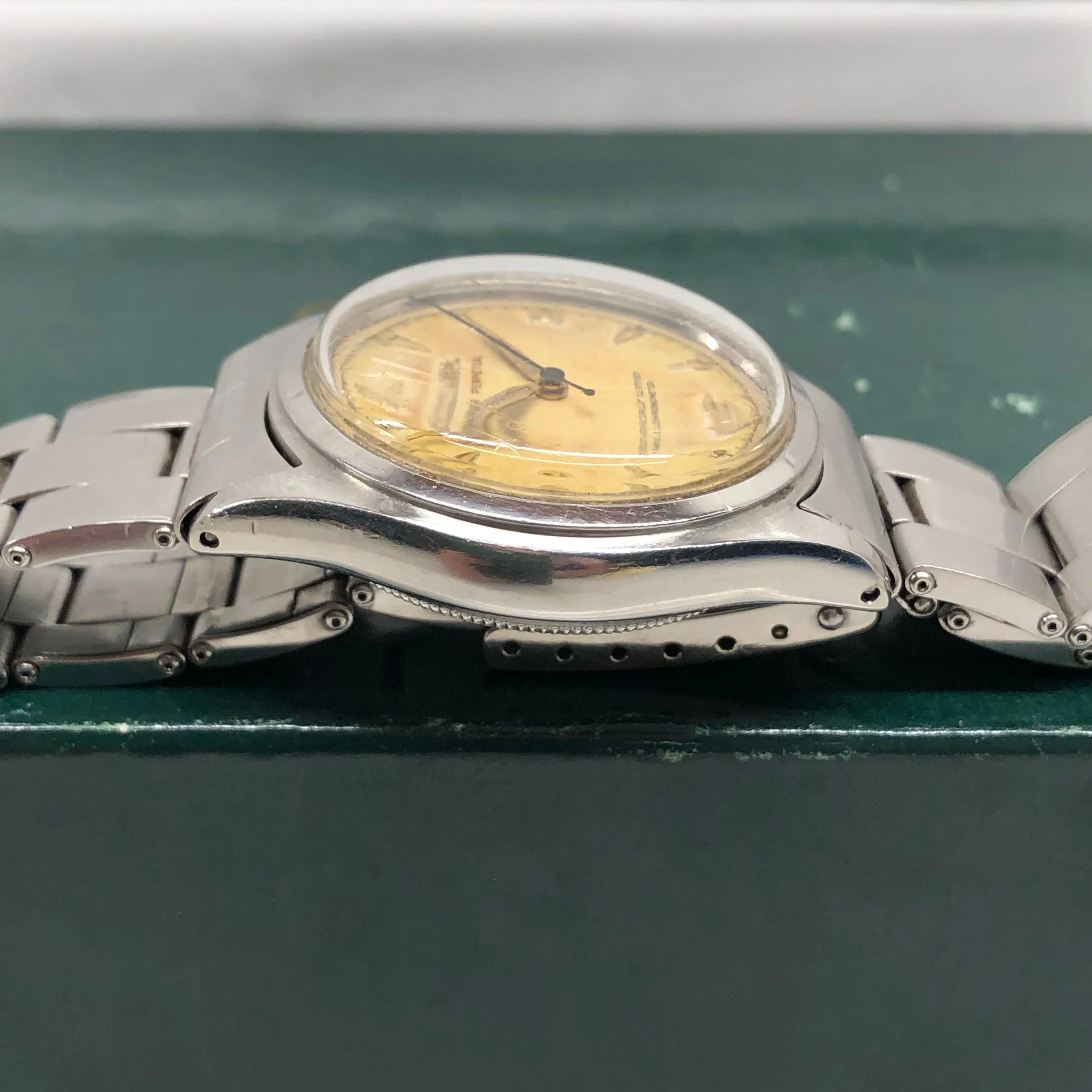 1952 Rolex Oyster Perpetual 6106 Bubbleback Steel Chronometer Tropical Wristwatch