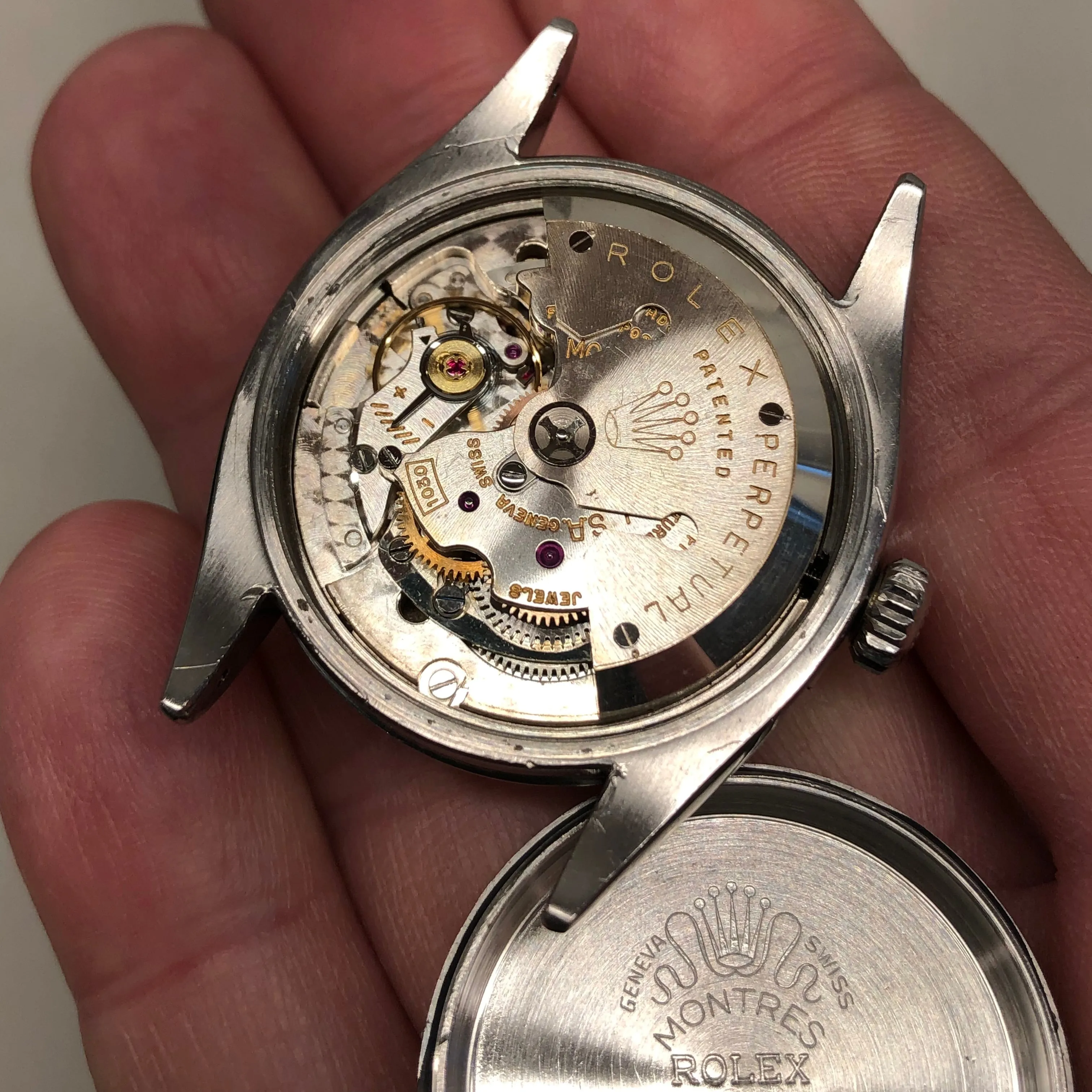 1954 Rolex Oyster Perpetual 6581 Caliber 1030 Steel Wristwatch with PX Store Box Papers and Chronometer Certificate