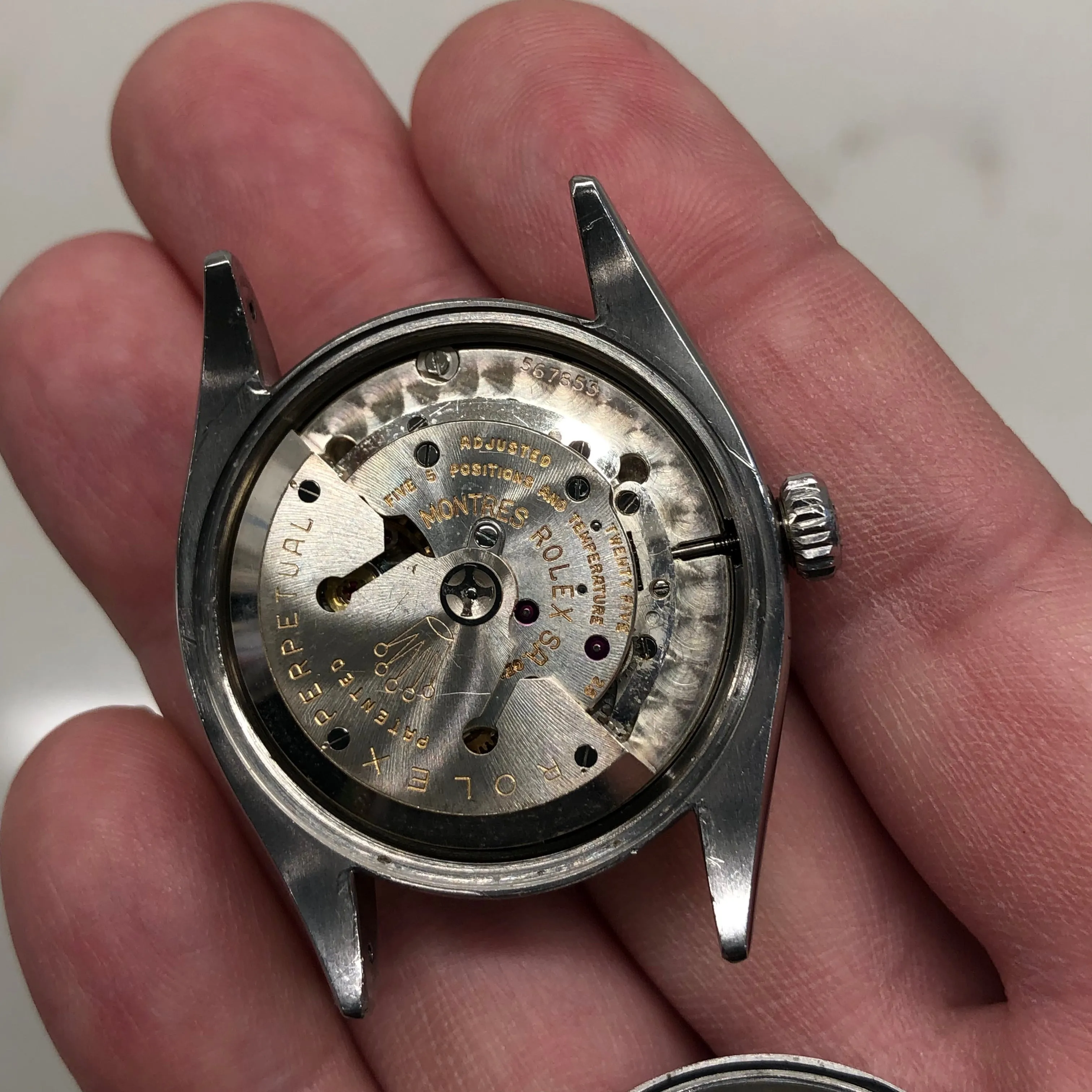 1954 Rolex Oyster Perpetual 6581 Caliber 1030 Steel Wristwatch with PX Store Box Papers and Chronometer Certificate