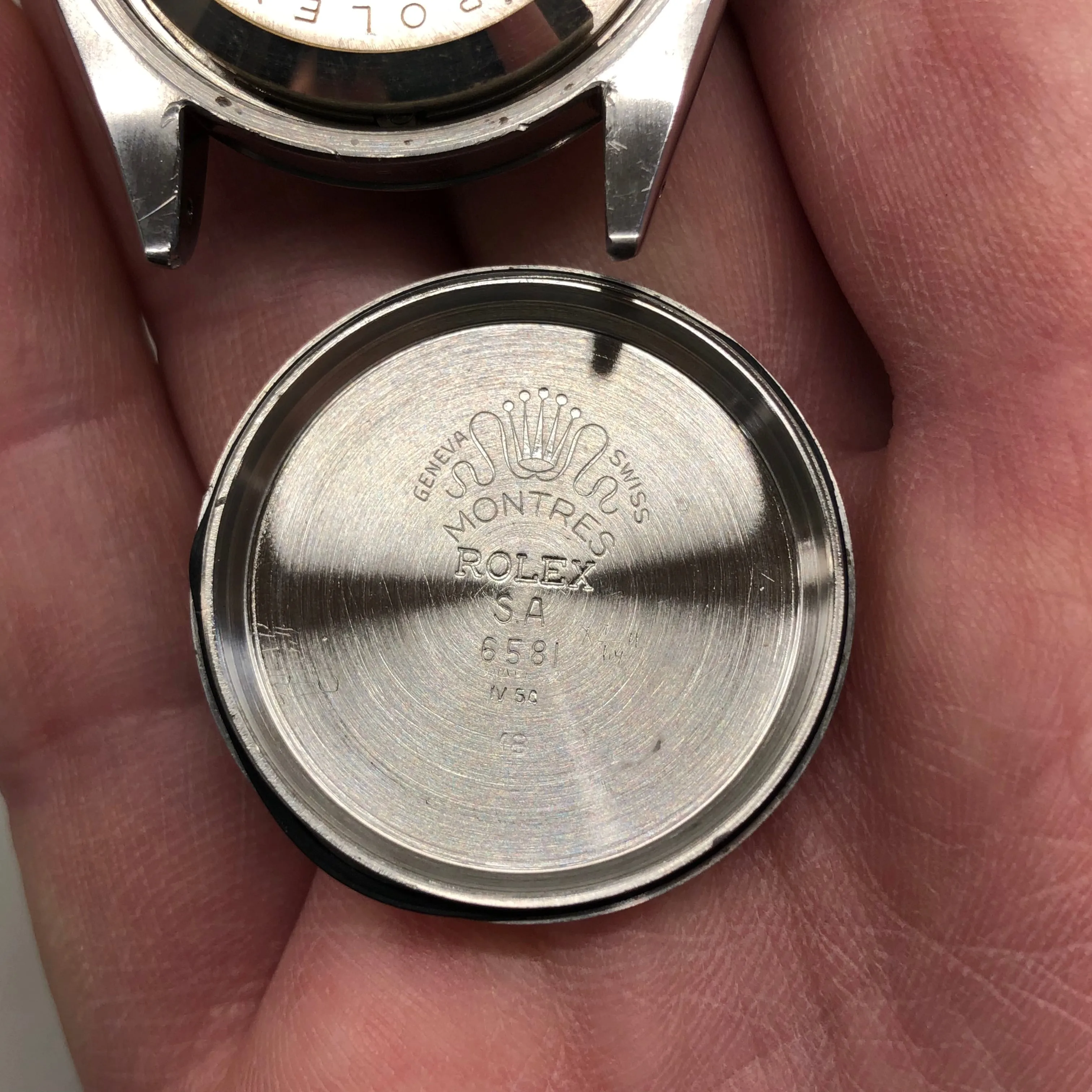 1954 Rolex Oyster Perpetual 6581 Caliber 1030 Steel Wristwatch with PX Store Box Papers and Chronometer Certificate