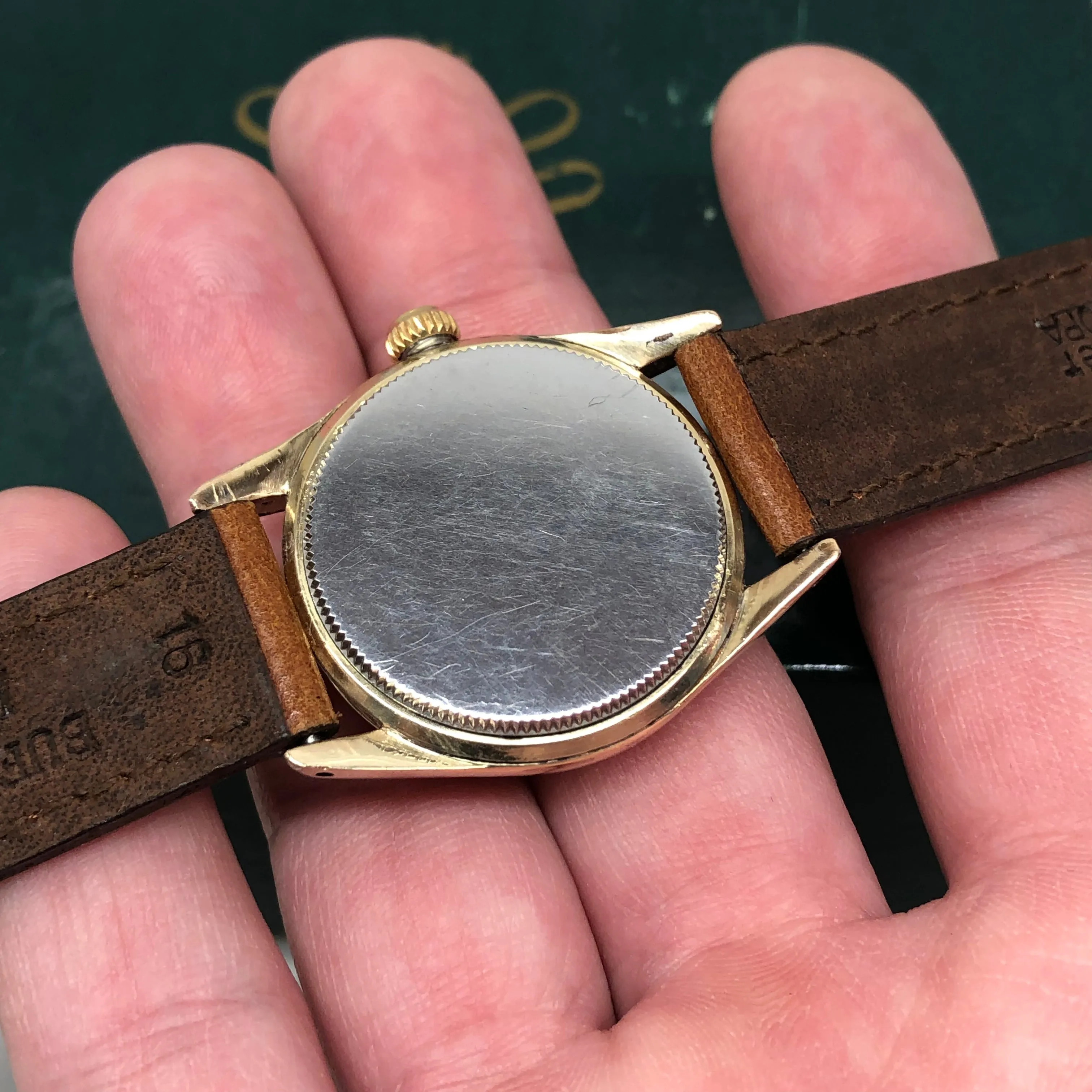 1956 Rolex Oyster Speedking 6418 Waffle Dial Gold Top 31mm Precision Wristwatch
