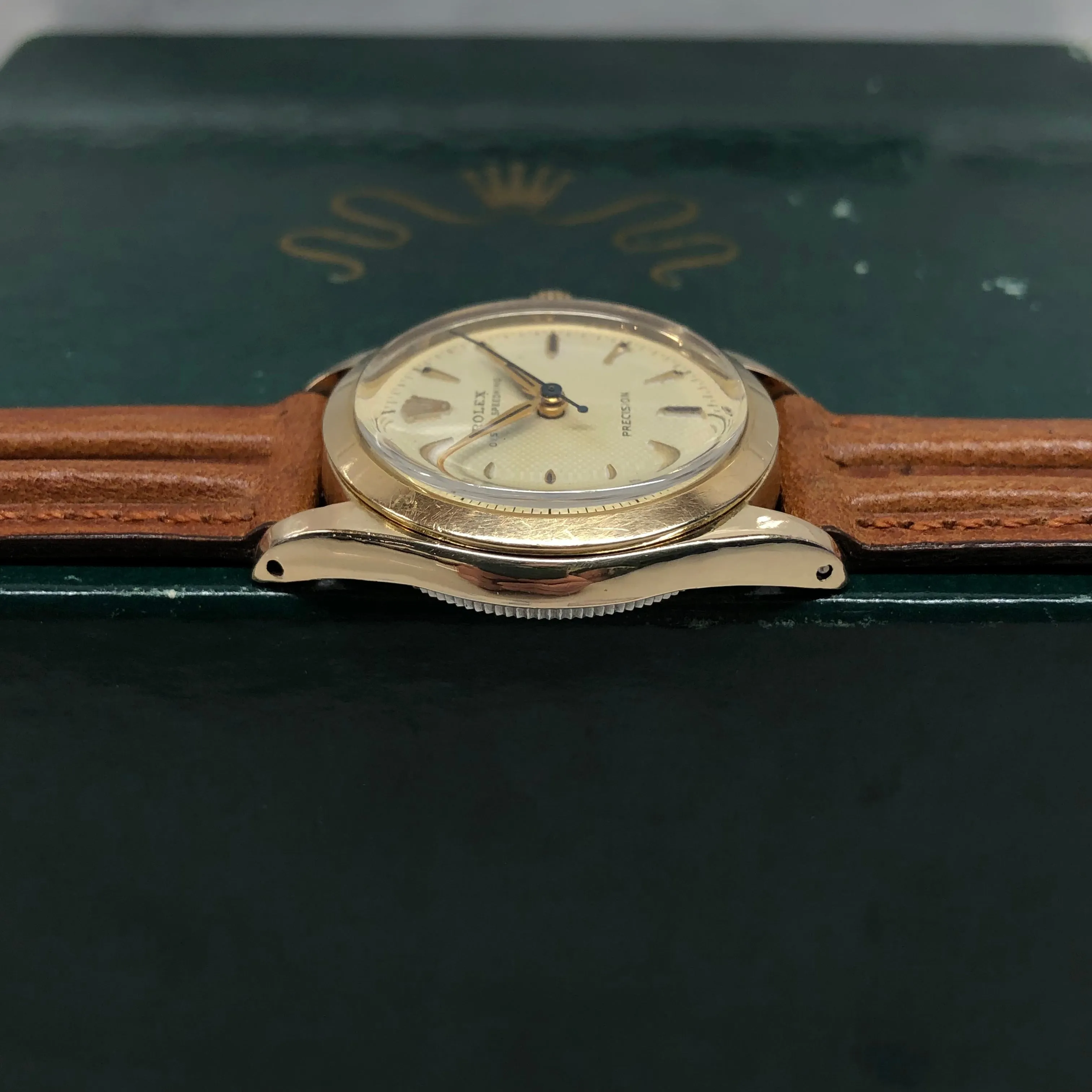 1956 Rolex Oyster Speedking 6418 Waffle Dial Gold Top 31mm Precision Wristwatch