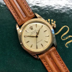 1956 Rolex Oyster Speedking 6418 Waffle Dial Gold Top 31mm Precision Wristwatch