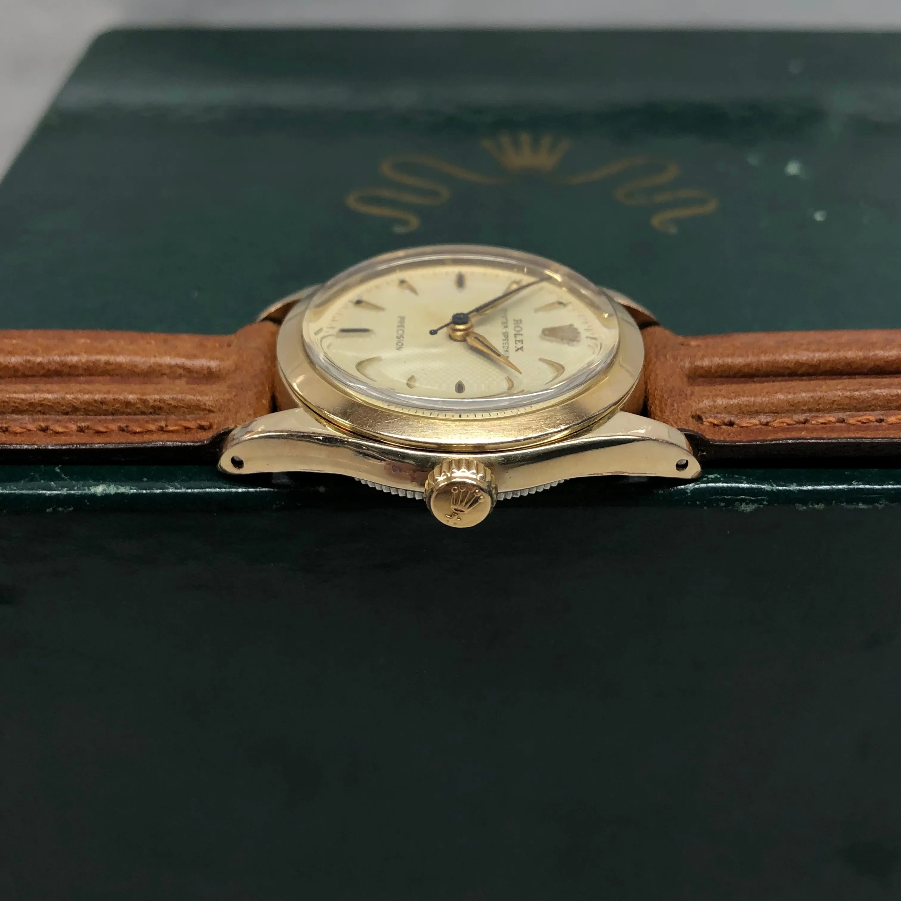 1956 Rolex Oyster Speedking 6418 Waffle Dial Gold Top 31mm Precision Wristwatch