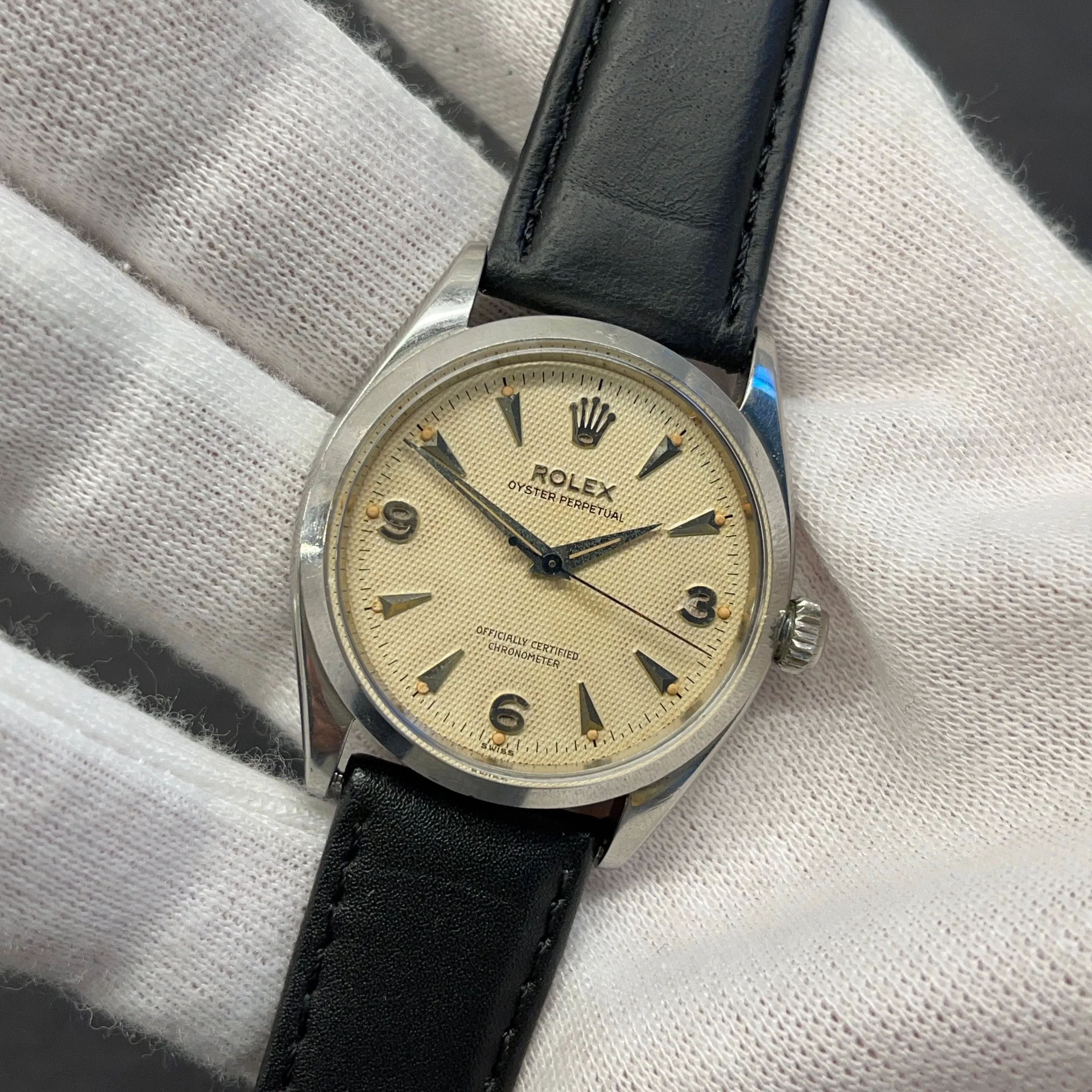 1956 Vintage Rolex Oyster Perpetual 6564 Waffle Dial Automatic Wristwatch
