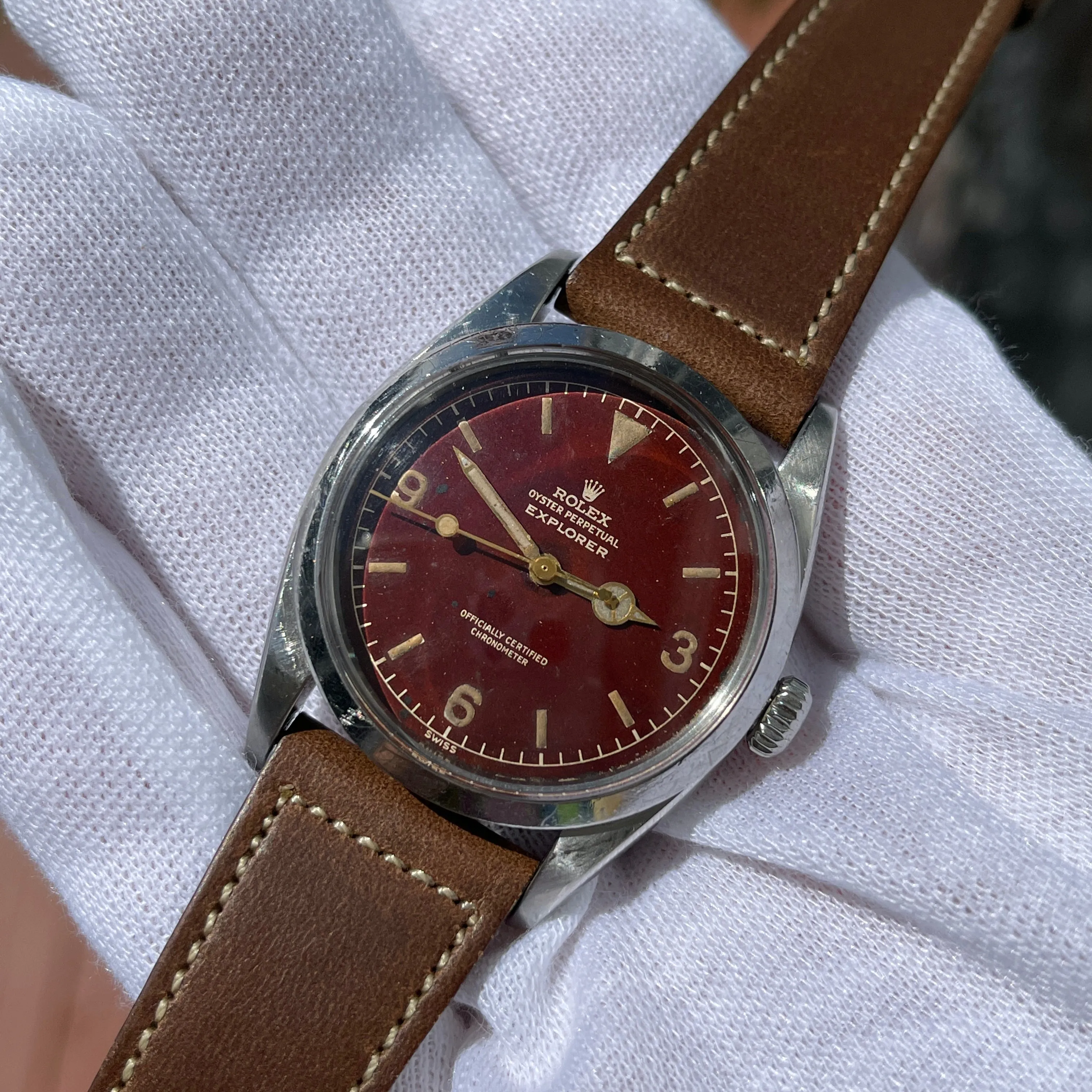 1957 Vintage Rolex Explorer 6610 Tropical Chapter Ring Gilt Swiss Only Wristwatch