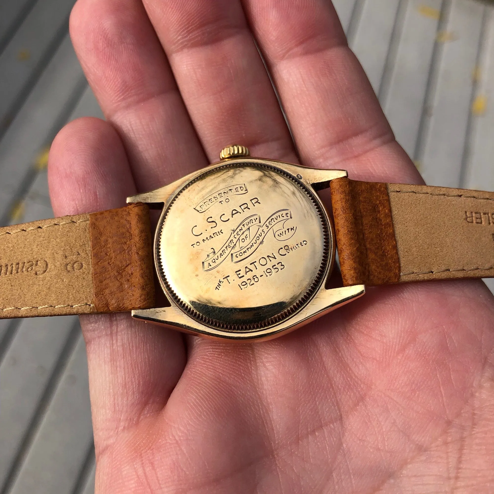 1958 Rolex 6022 Eaton Retailer Quarter Century Club Precision 14K Yellow Gold Vintage Wristwatch