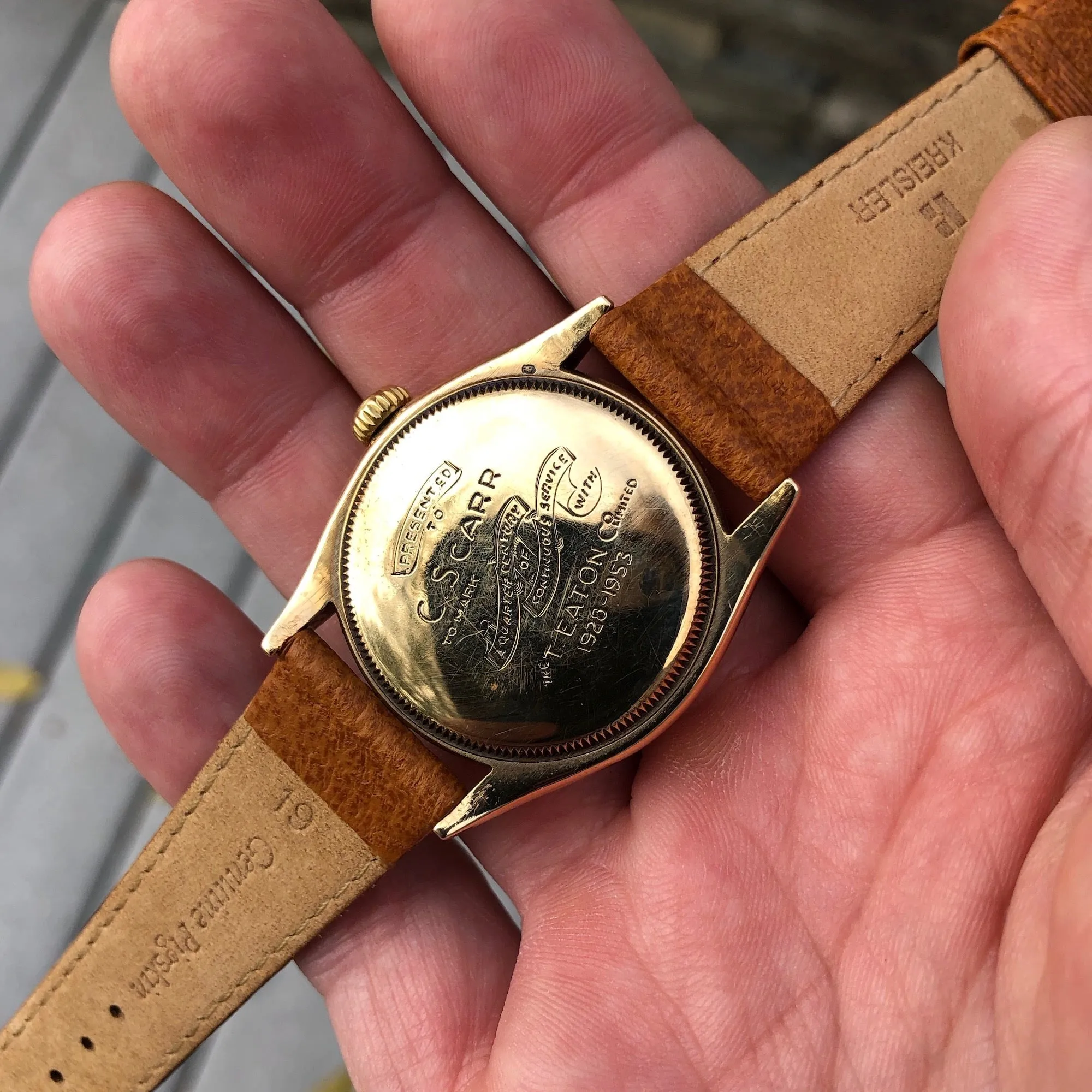 1958 Rolex 6022 Eaton Retailer Quarter Century Club Precision 14K Yellow Gold Vintage Wristwatch