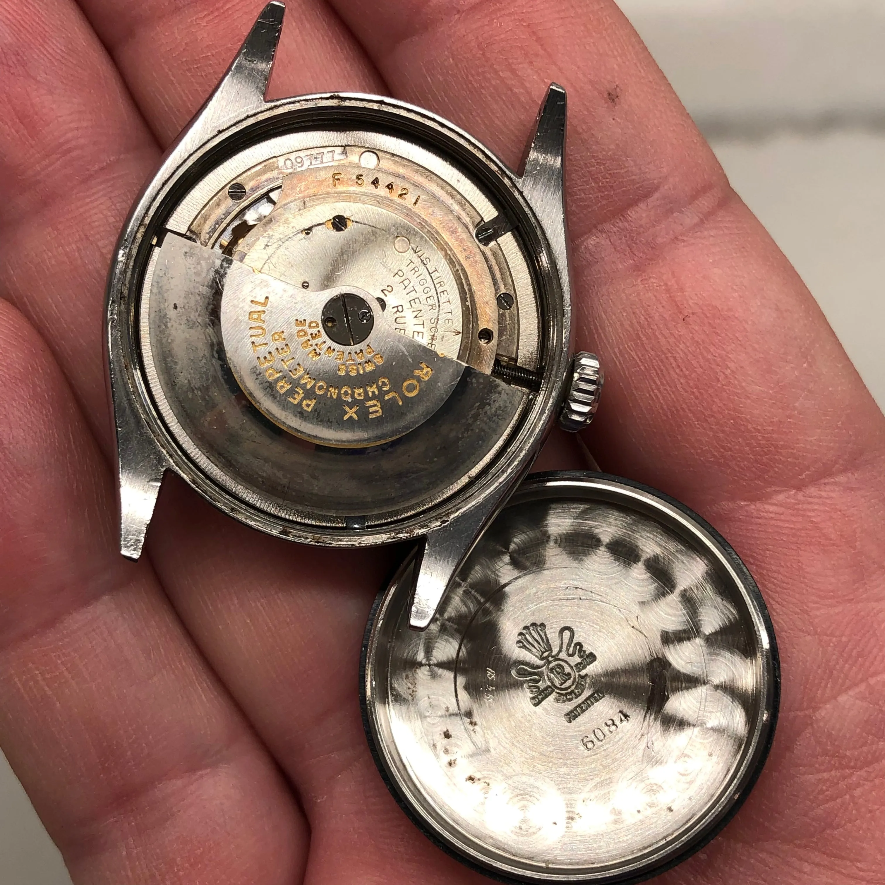 1958 Rolex Oyster Perpetual 6084 White Waffle Dial Big Logo Steel Rivet Bracelet Automatic Wristwatch
