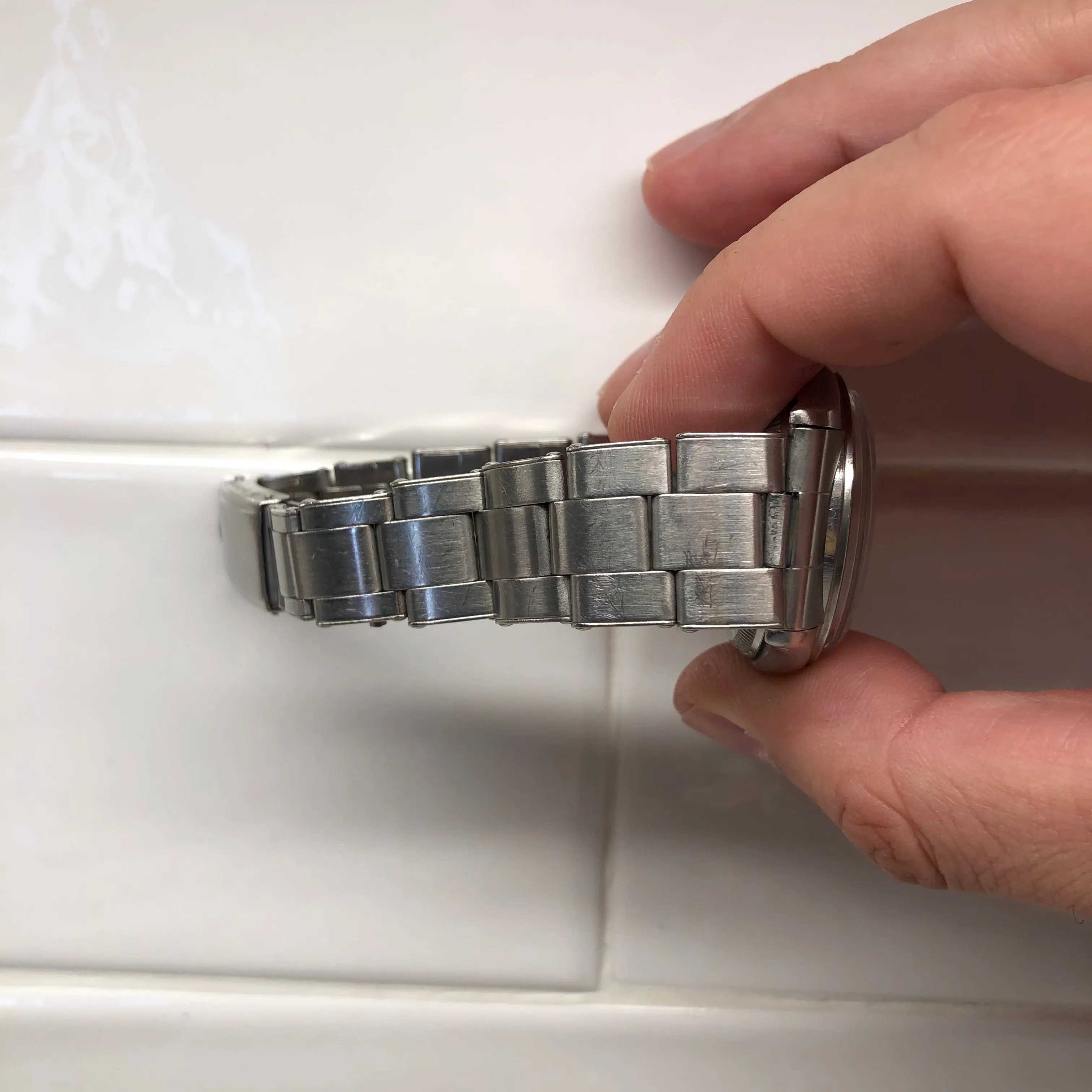 1958 Rolex Oyster Perpetual 6084 White Waffle Dial Big Logo Steel Rivet Bracelet Automatic Wristwatch