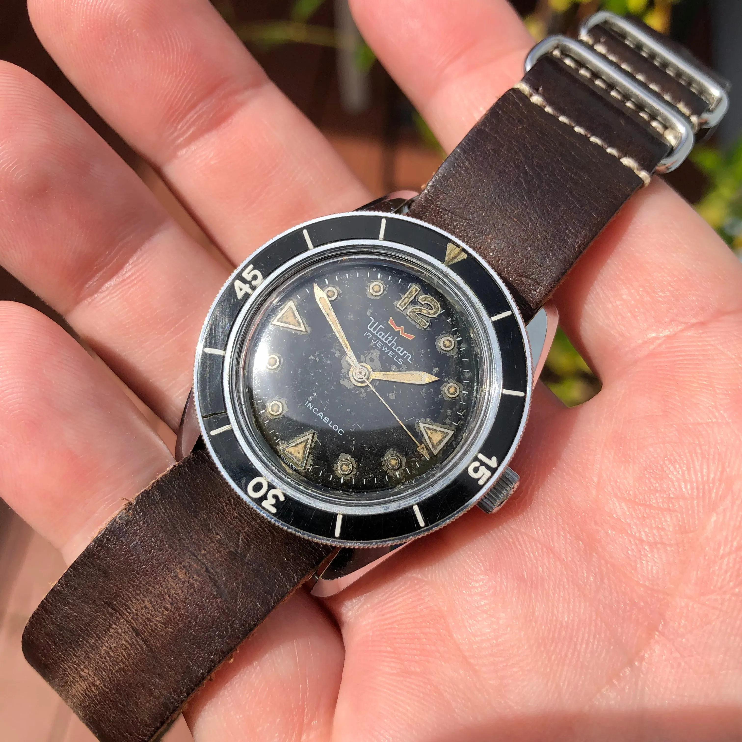 1959 Vintage Waltham Blancpain Bathyscaphe MC4 Automatic Black Bakelite Wristwatch