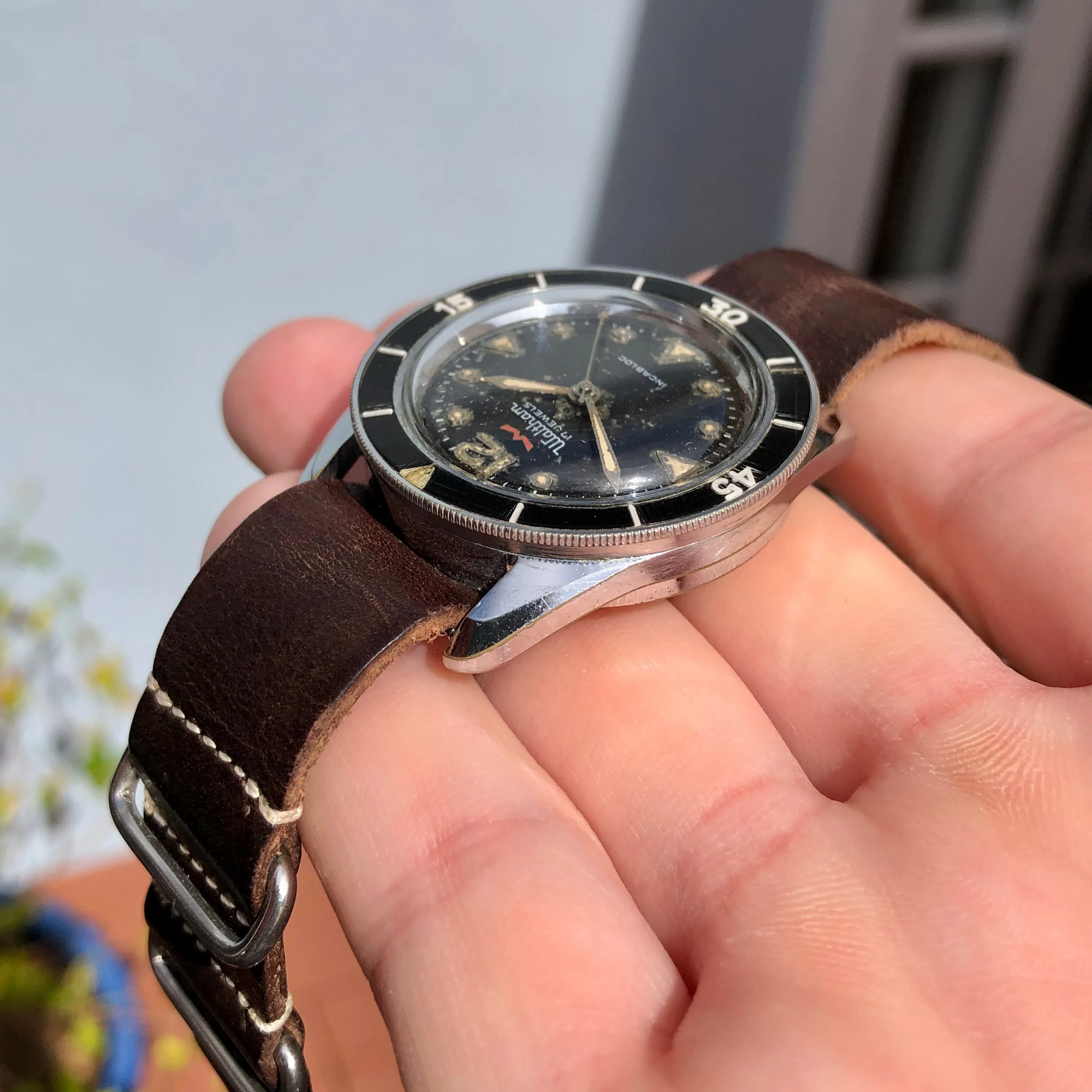 1959 Vintage Waltham Blancpain Bathyscaphe MC4 Automatic Black Bakelite Wristwatch
