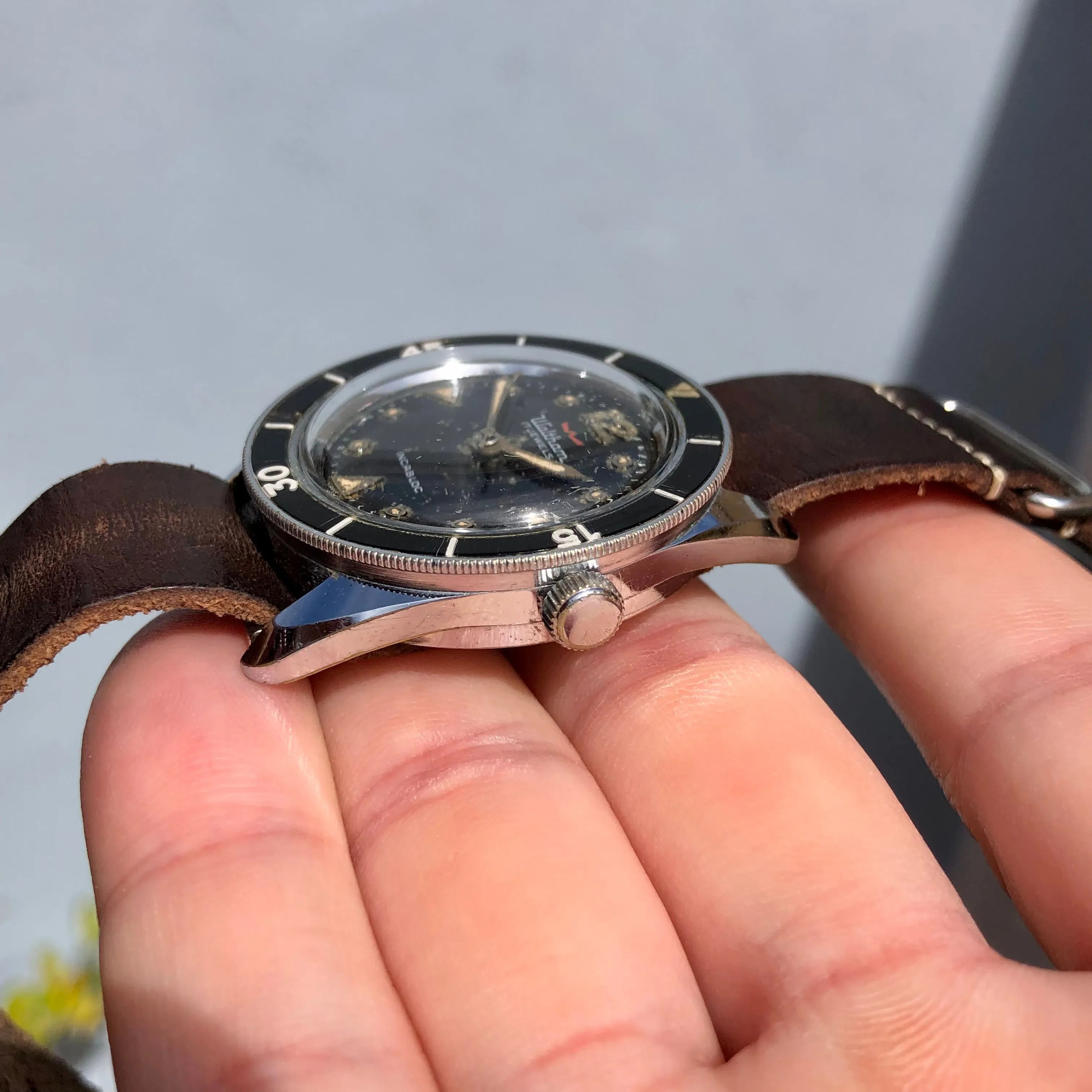1959 Vintage Waltham Blancpain Bathyscaphe MC4 Automatic Black Bakelite Wristwatch