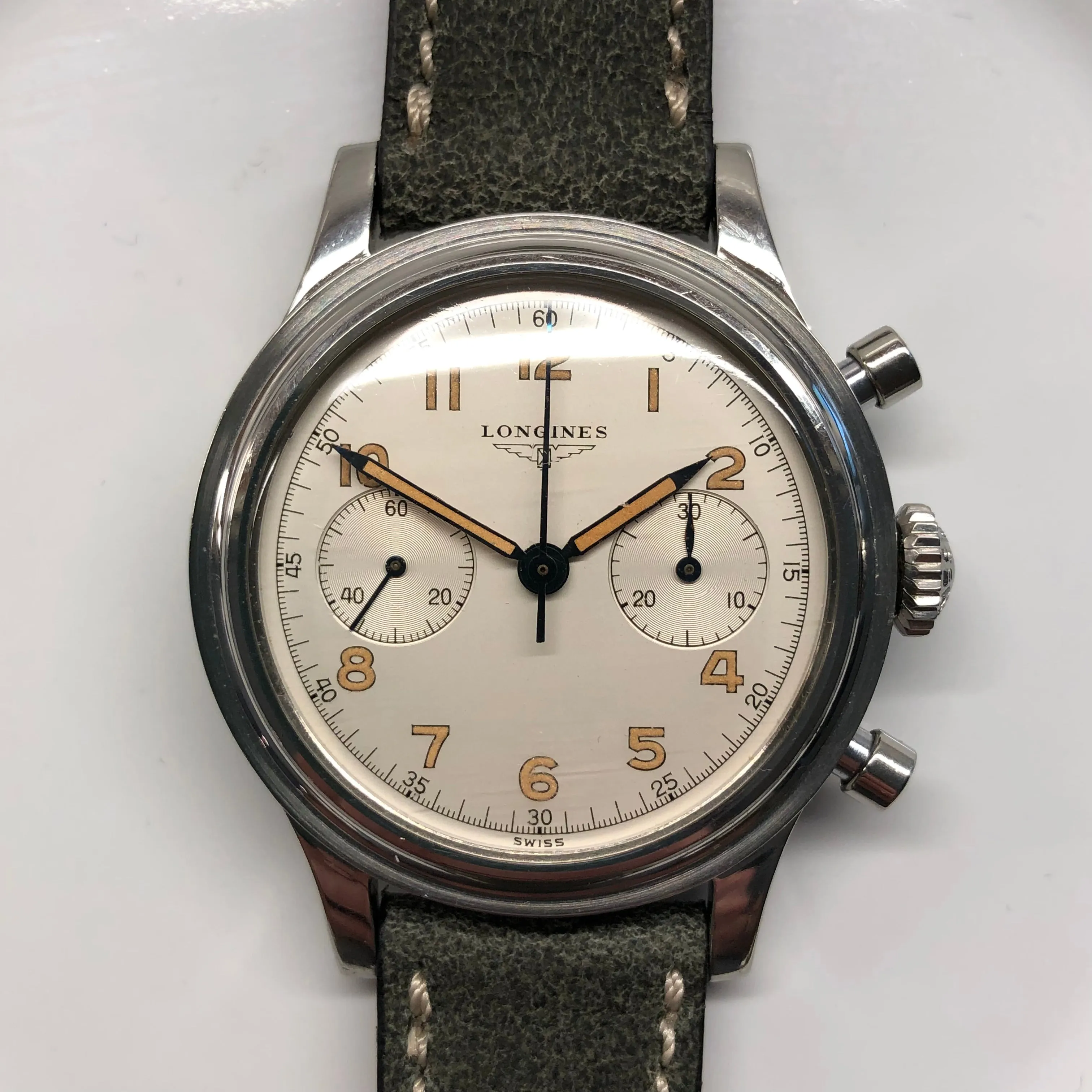 1960 Longines 6474 Stainless Steel 30CH Chronograph Telephone Dial Vintage Wristwatch with Extract