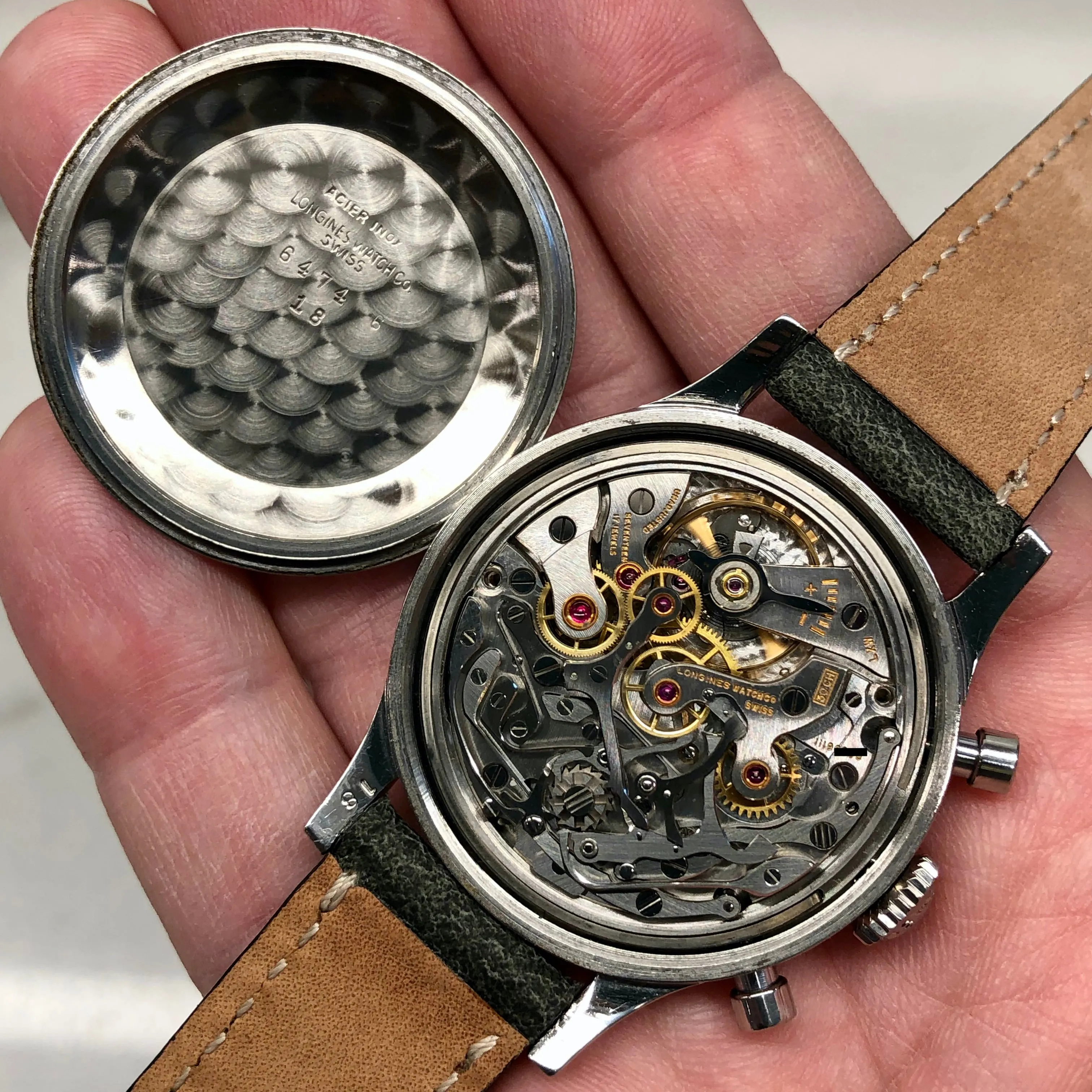 1960 Longines 6474 Stainless Steel 30CH Chronograph Telephone Dial Vintage Wristwatch with Extract