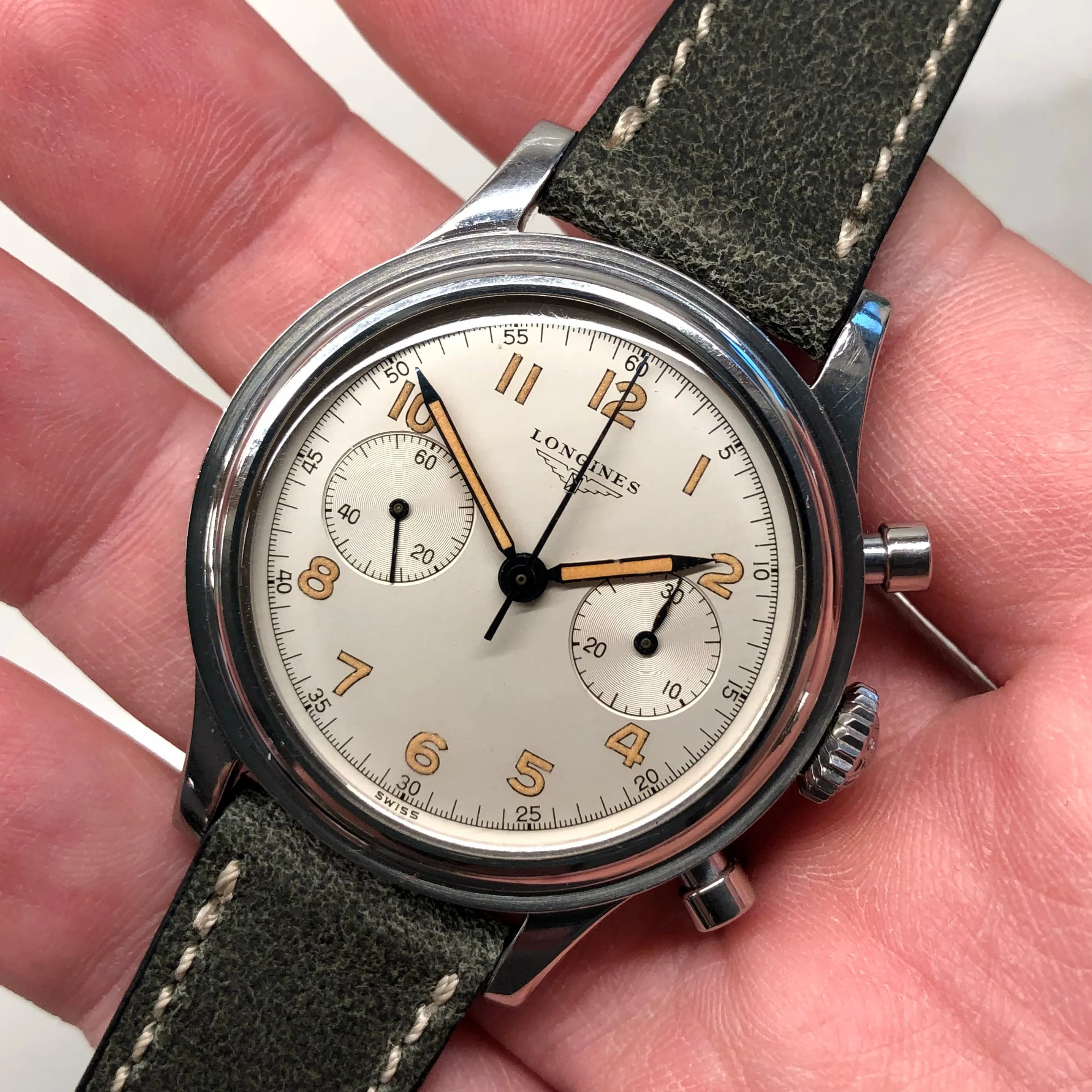 1960 Longines 6474 Stainless Steel 30CH Chronograph Telephone Dial Vintage Wristwatch with Extract