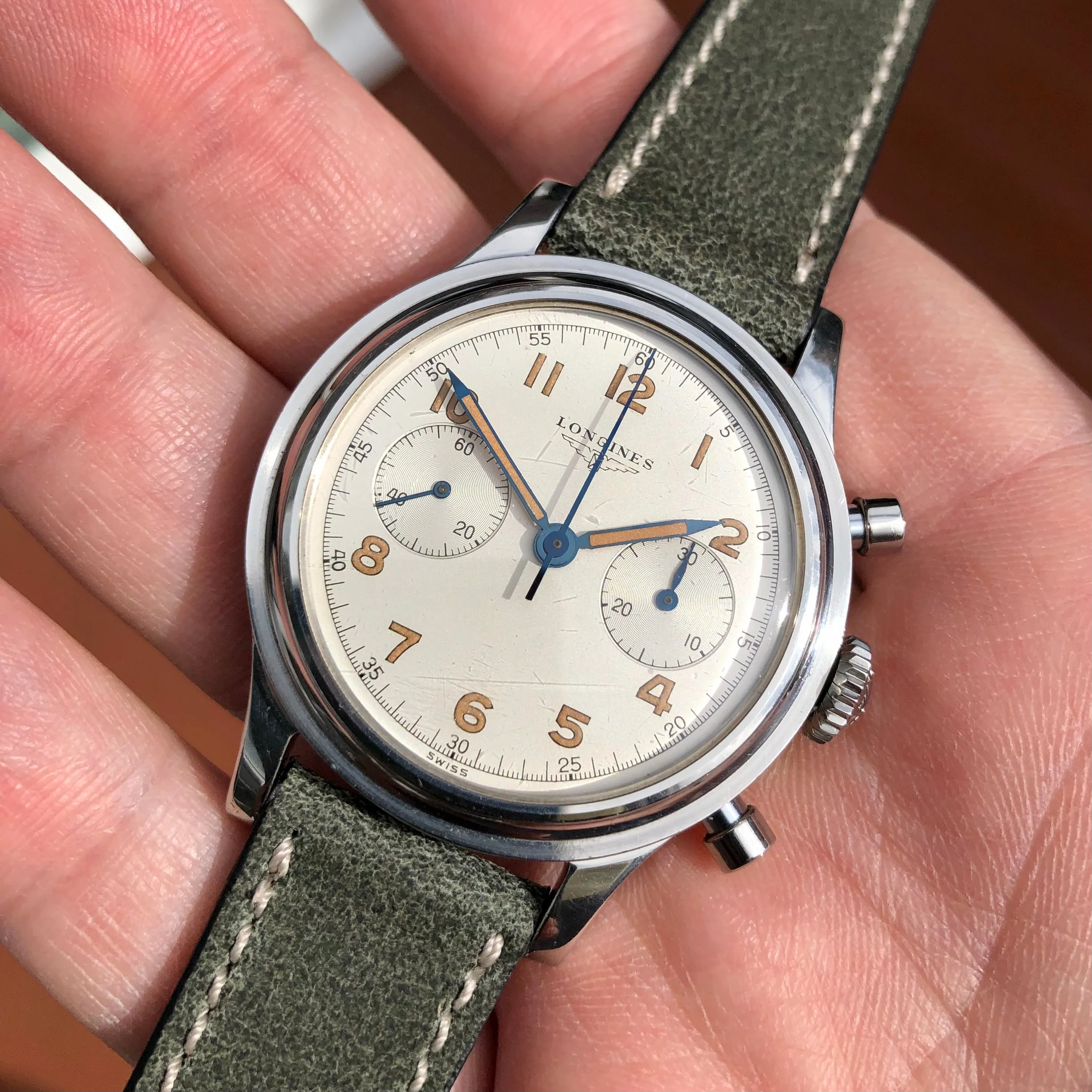 1960 Longines 6474 Stainless Steel 30CH Chronograph Telephone Dial Vintage Wristwatch with Extract