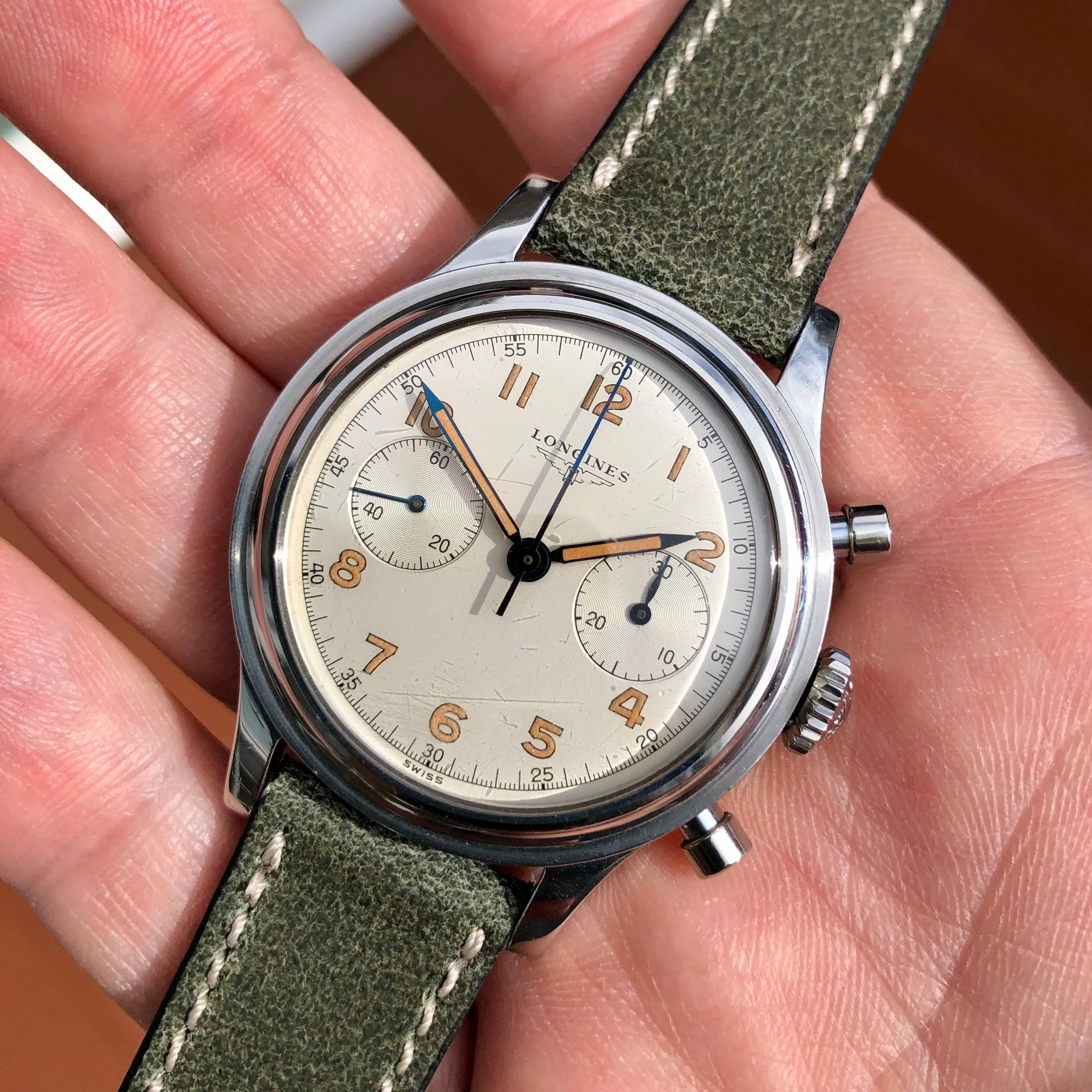 1960 Longines 6474 Stainless Steel 30CH Chronograph Telephone Dial Vintage Wristwatch with Extract