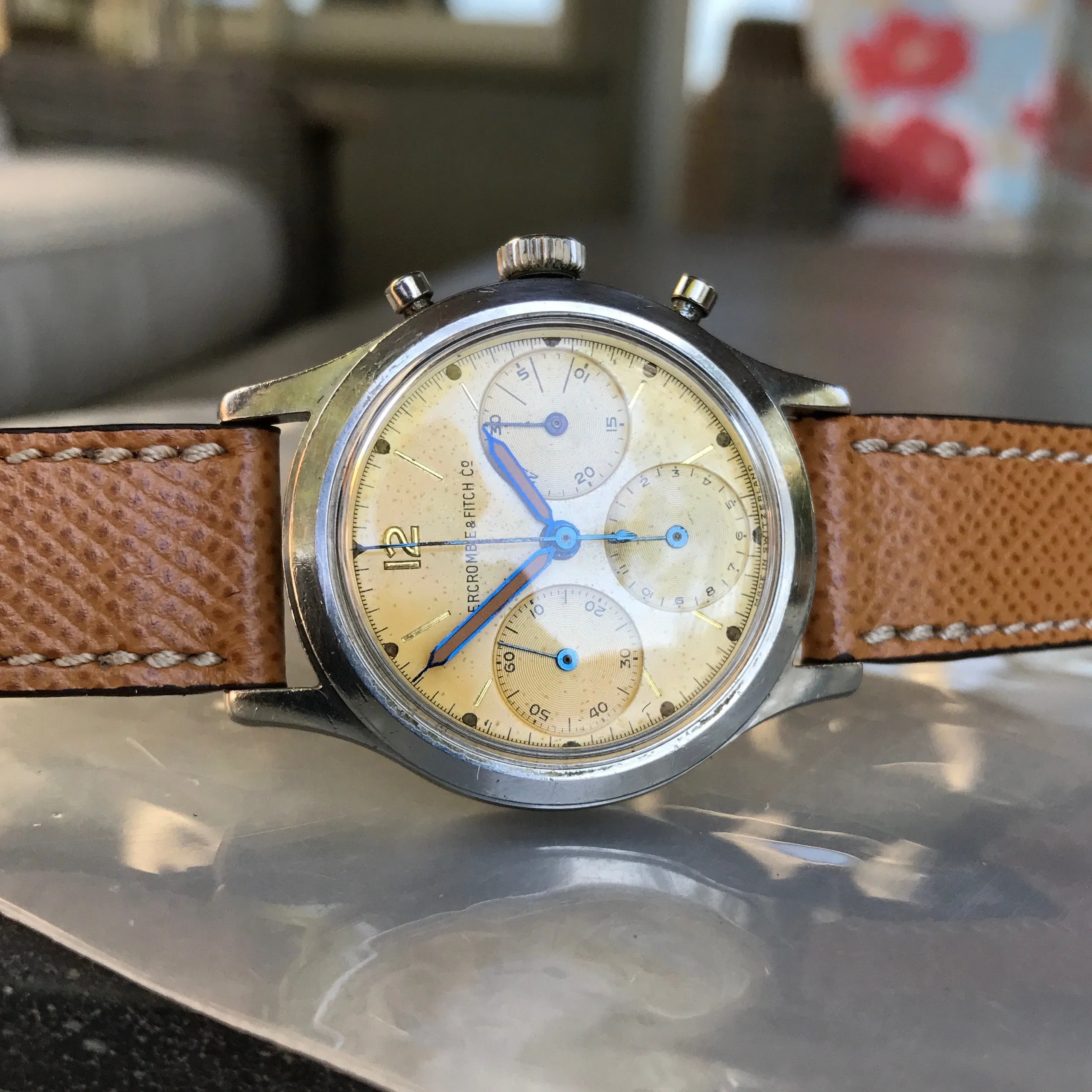 1960s Abercrombie & Fitch Co. 2444 (Heuer) Chronograph Valjoux 72 Manual Steel Wristwatch