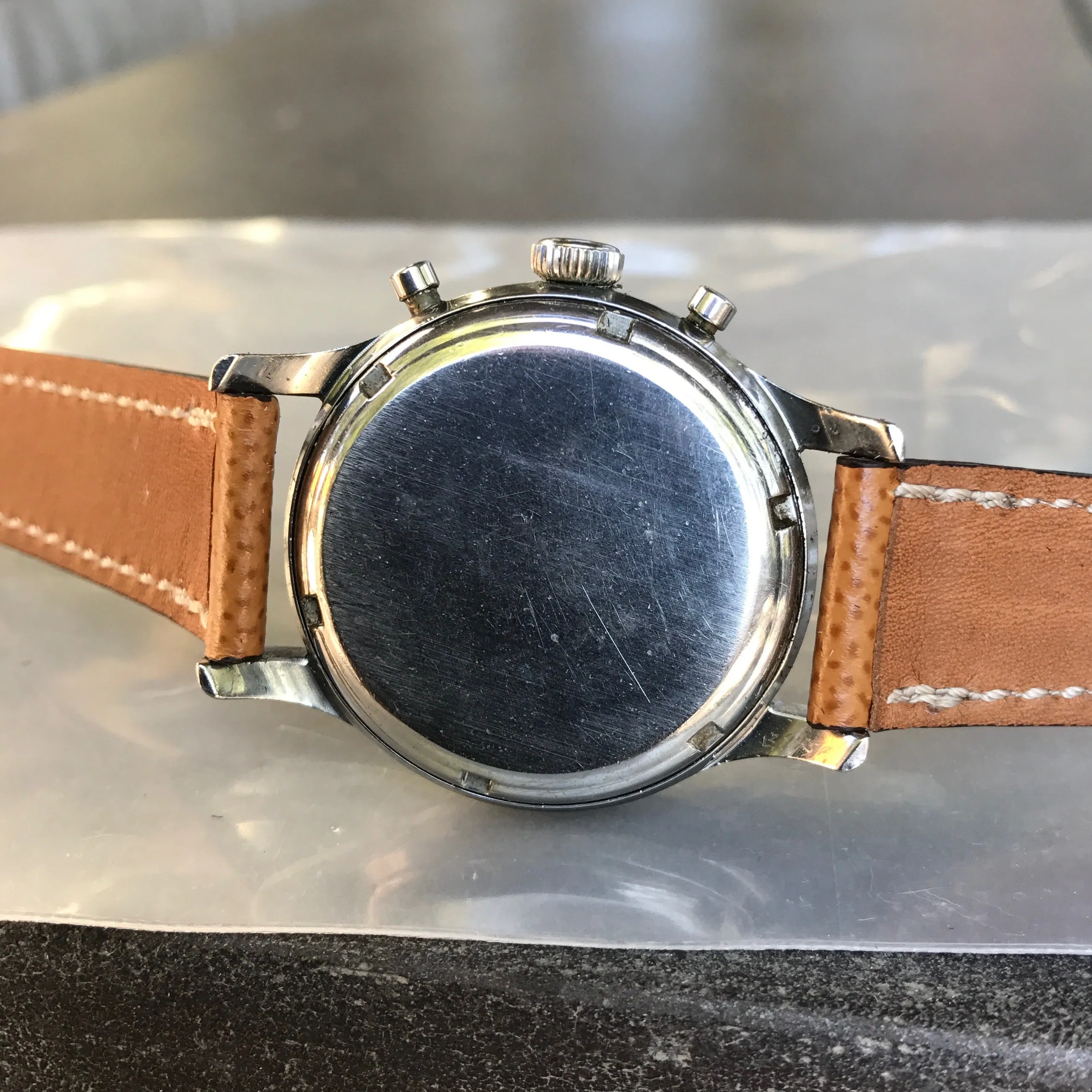 1960s Abercrombie & Fitch Co. 2444 (Heuer) Chronograph Valjoux 72 Manual Steel Wristwatch