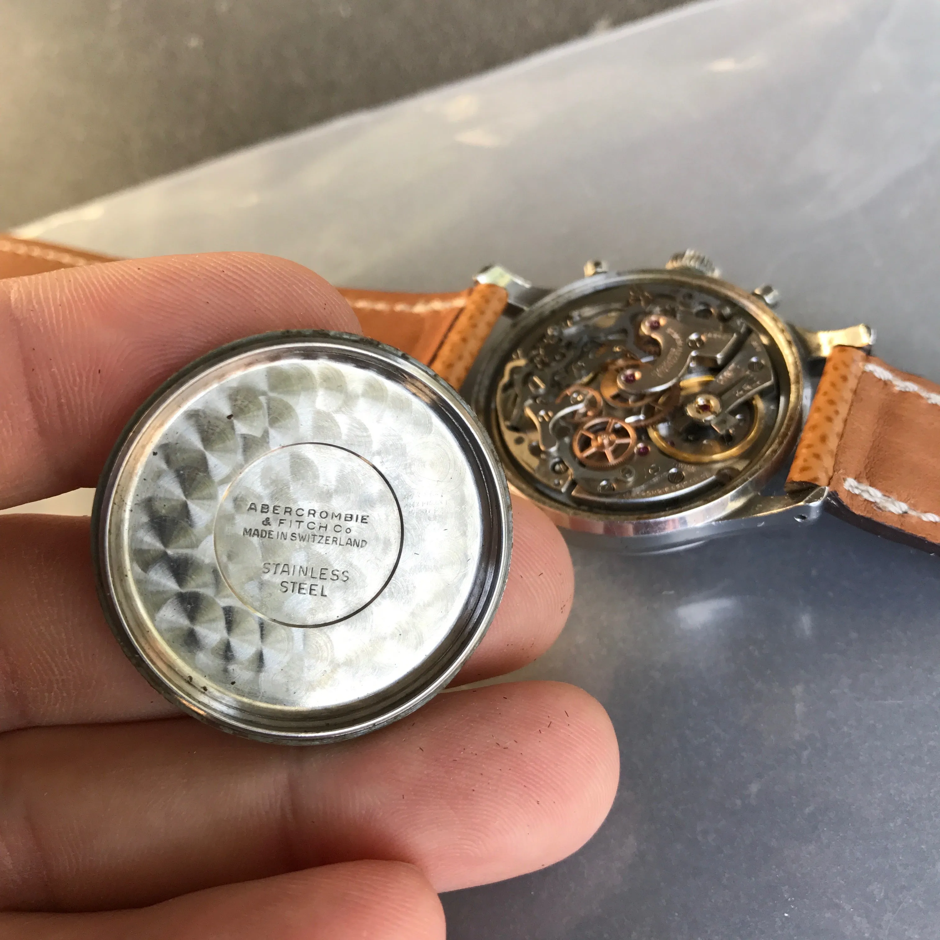 1960s Abercrombie & Fitch Co. 2444 (Heuer) Chronograph Valjoux 72 Manual Steel Wristwatch