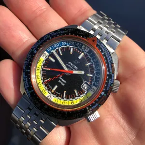 1960s Enicar Sherpa Guide 600 GMT World Time 166-35-04 43mm Vintage Automatic Wristwatch Old Stock