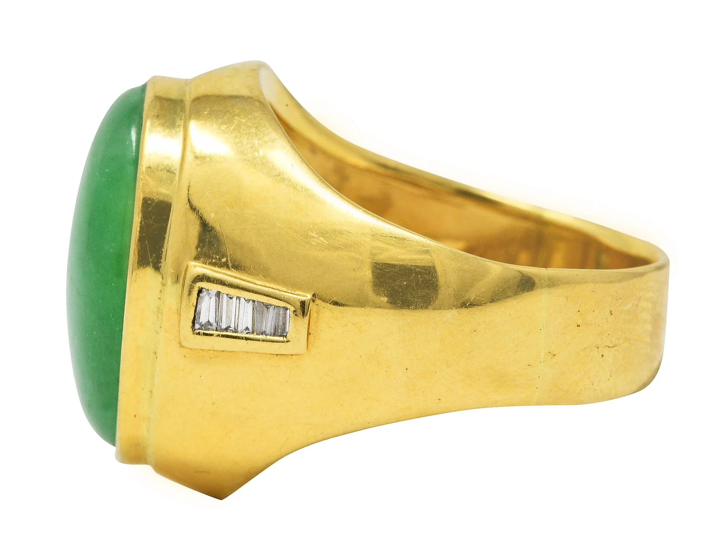 1960's Jade Diamond 18 Karat Yellow Gold Unisex Vintage Signet Ring