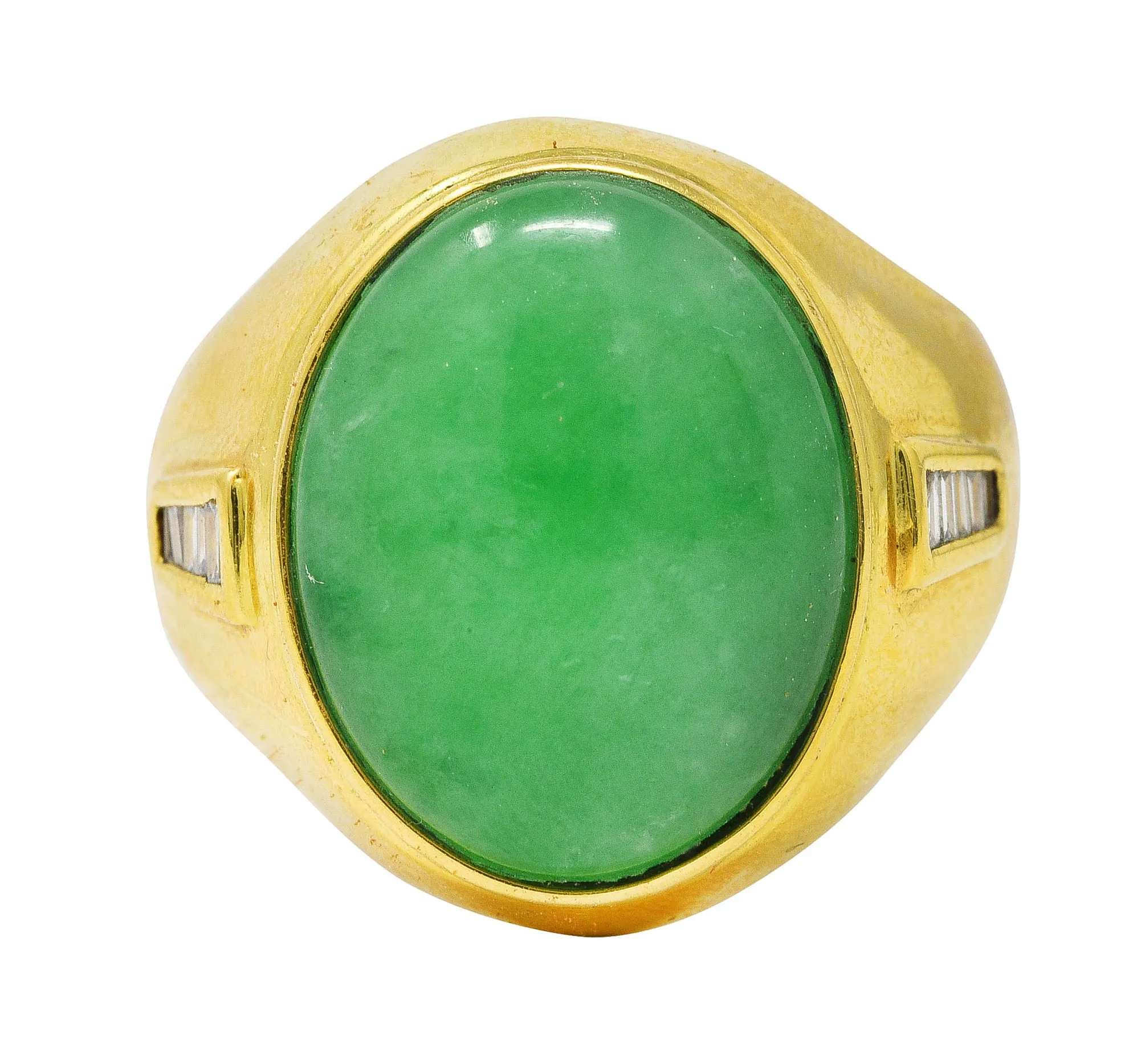 1960's Jade Diamond 18 Karat Yellow Gold Unisex Vintage Signet Ring