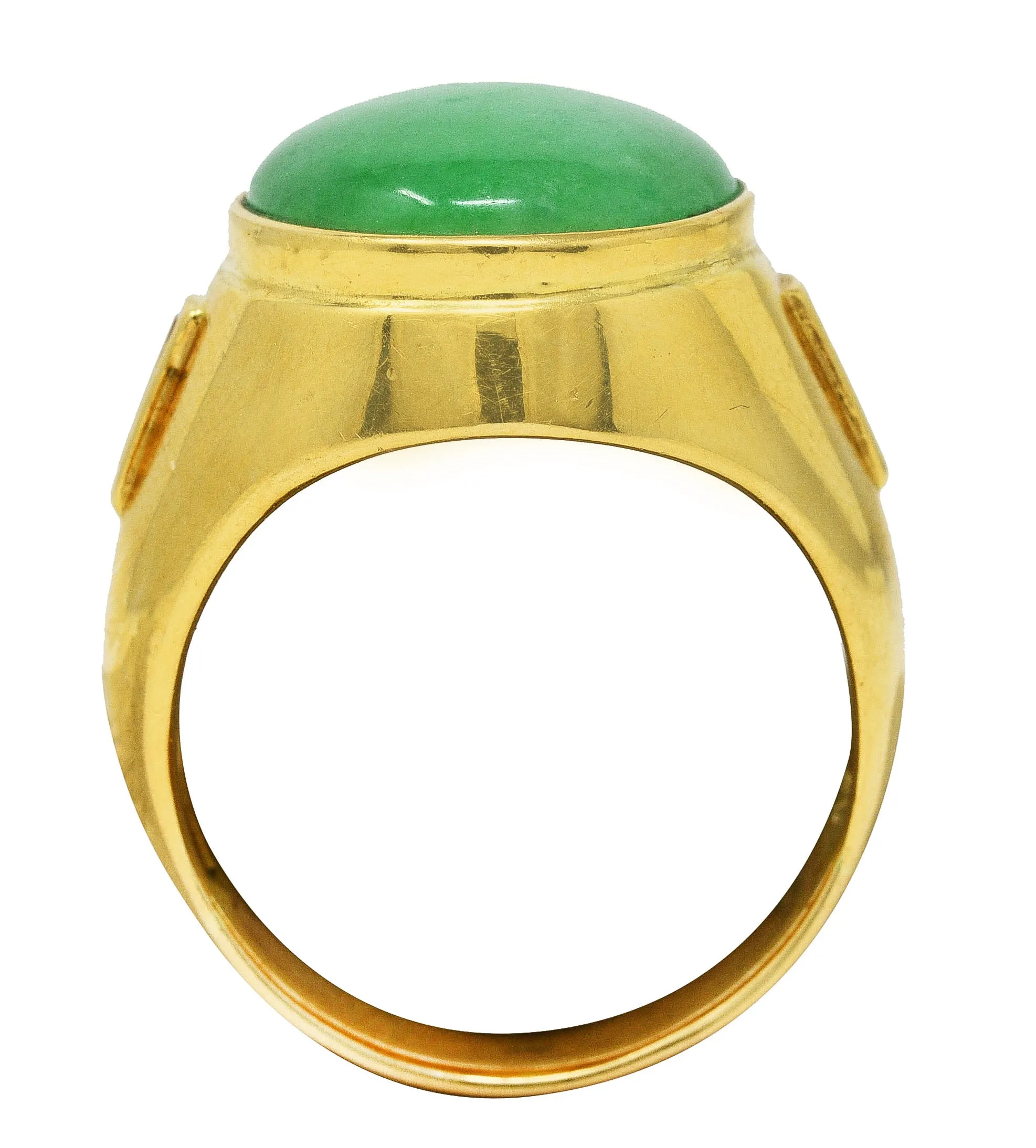 1960's Jade Diamond 18 Karat Yellow Gold Unisex Vintage Signet Ring