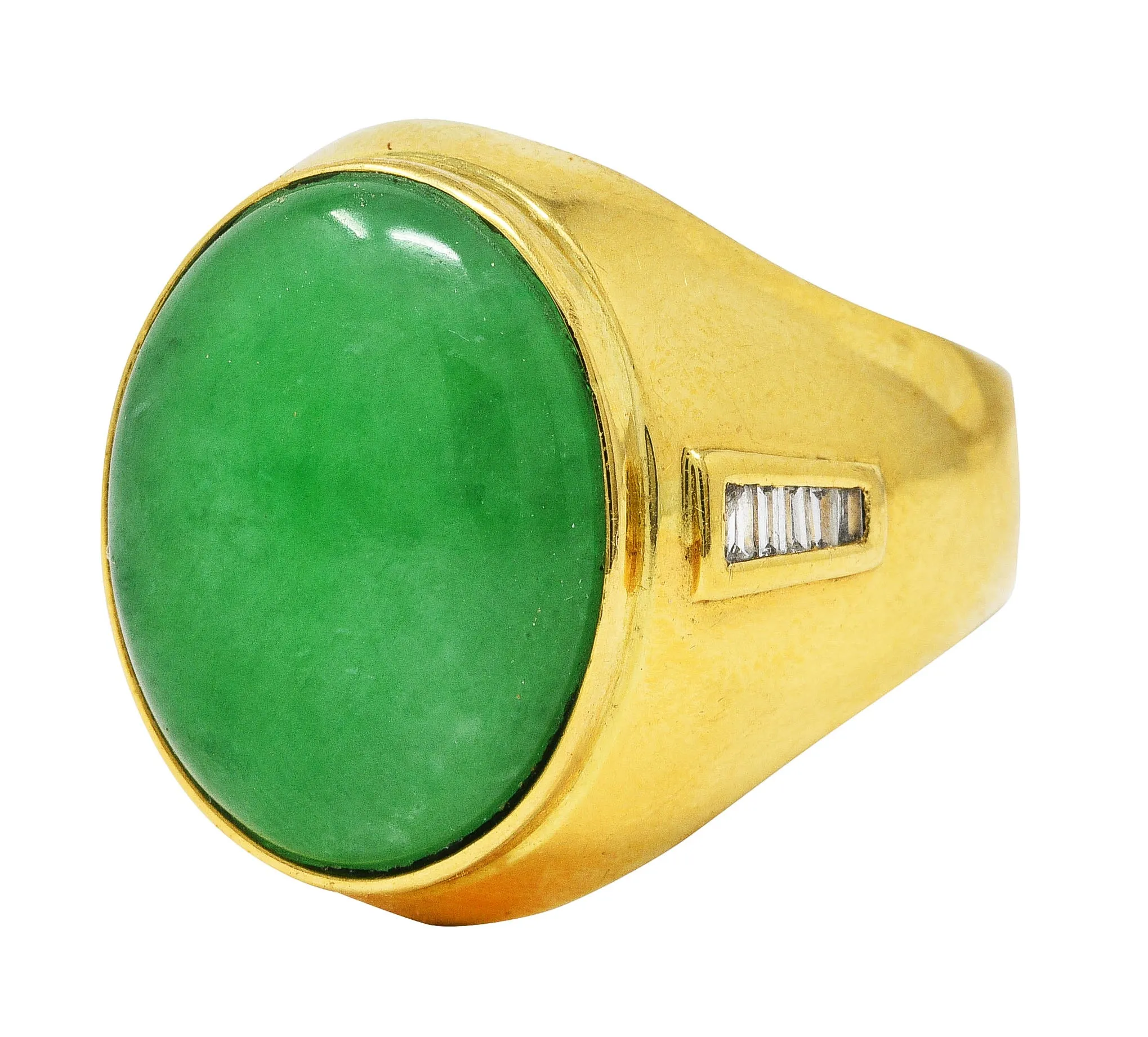 1960's Jade Diamond 18 Karat Yellow Gold Unisex Vintage Signet Ring