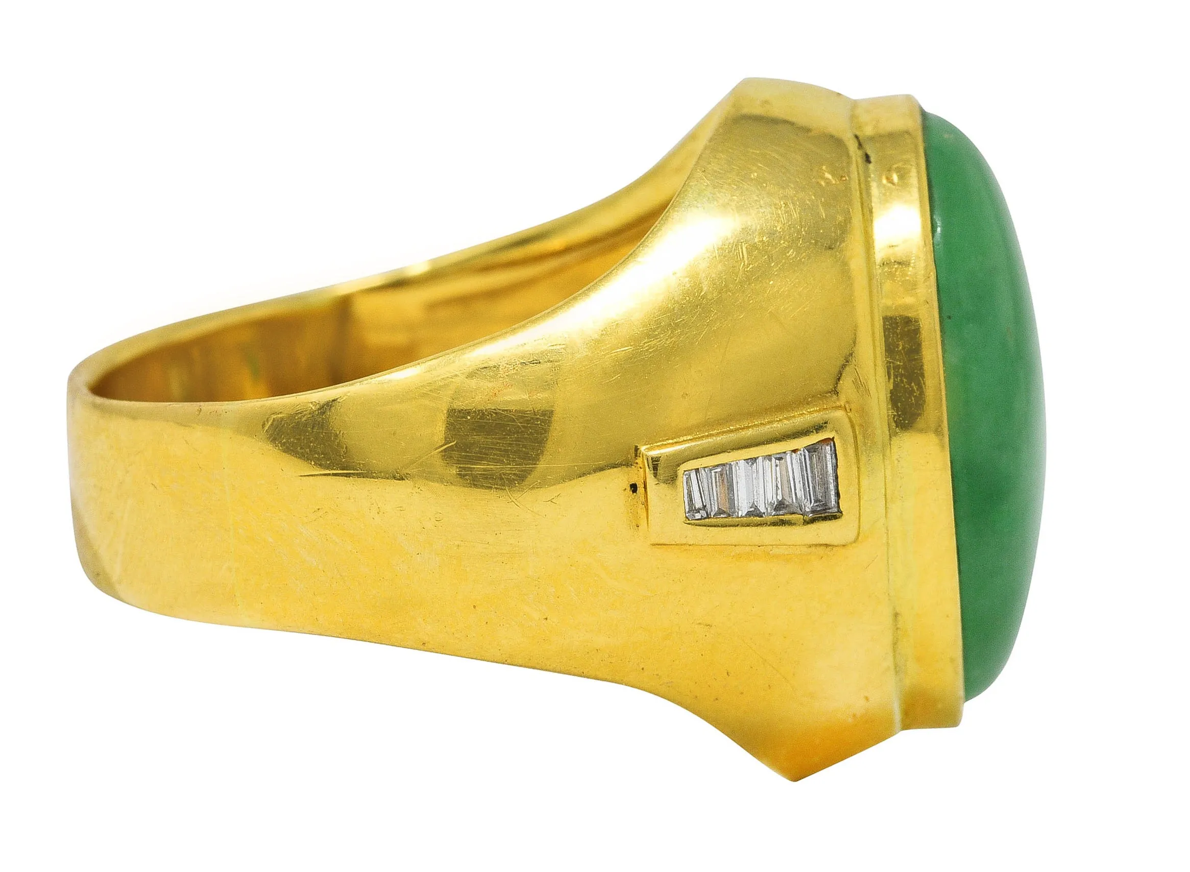 1960's Jade Diamond 18 Karat Yellow Gold Unisex Vintage Signet Ring