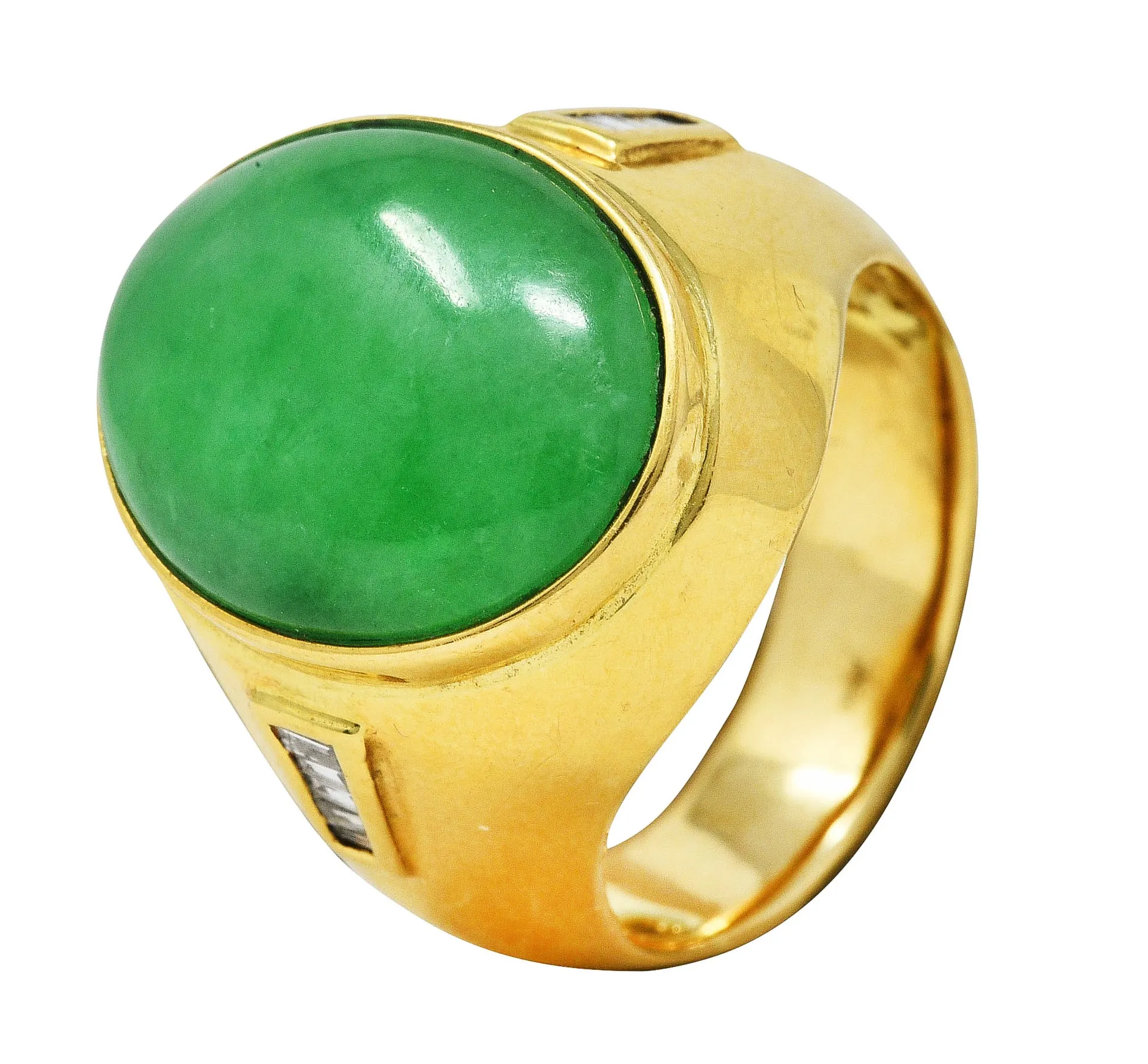 1960's Jade Diamond 18 Karat Yellow Gold Unisex Vintage Signet Ring