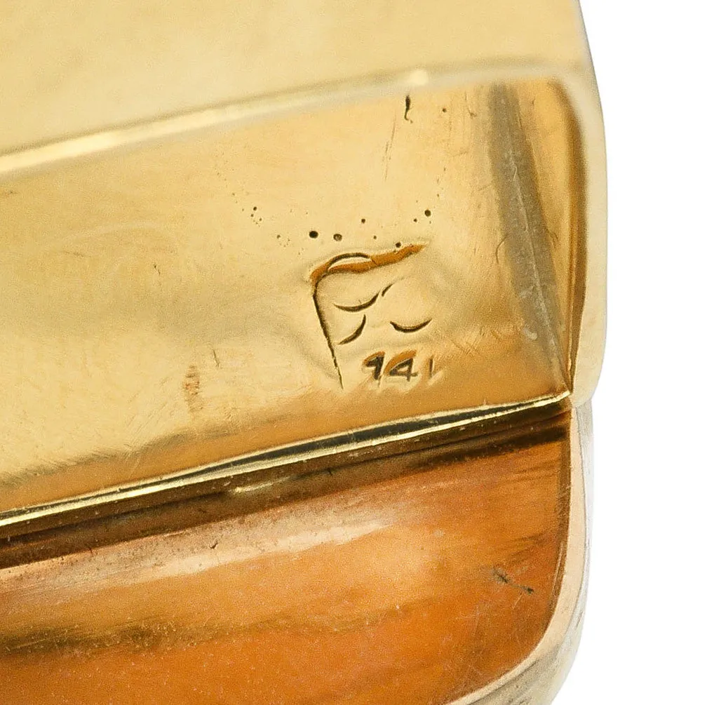 1960's Modernist Red Jasper 14 Karat Yellow Gold Vintage Signet Ring