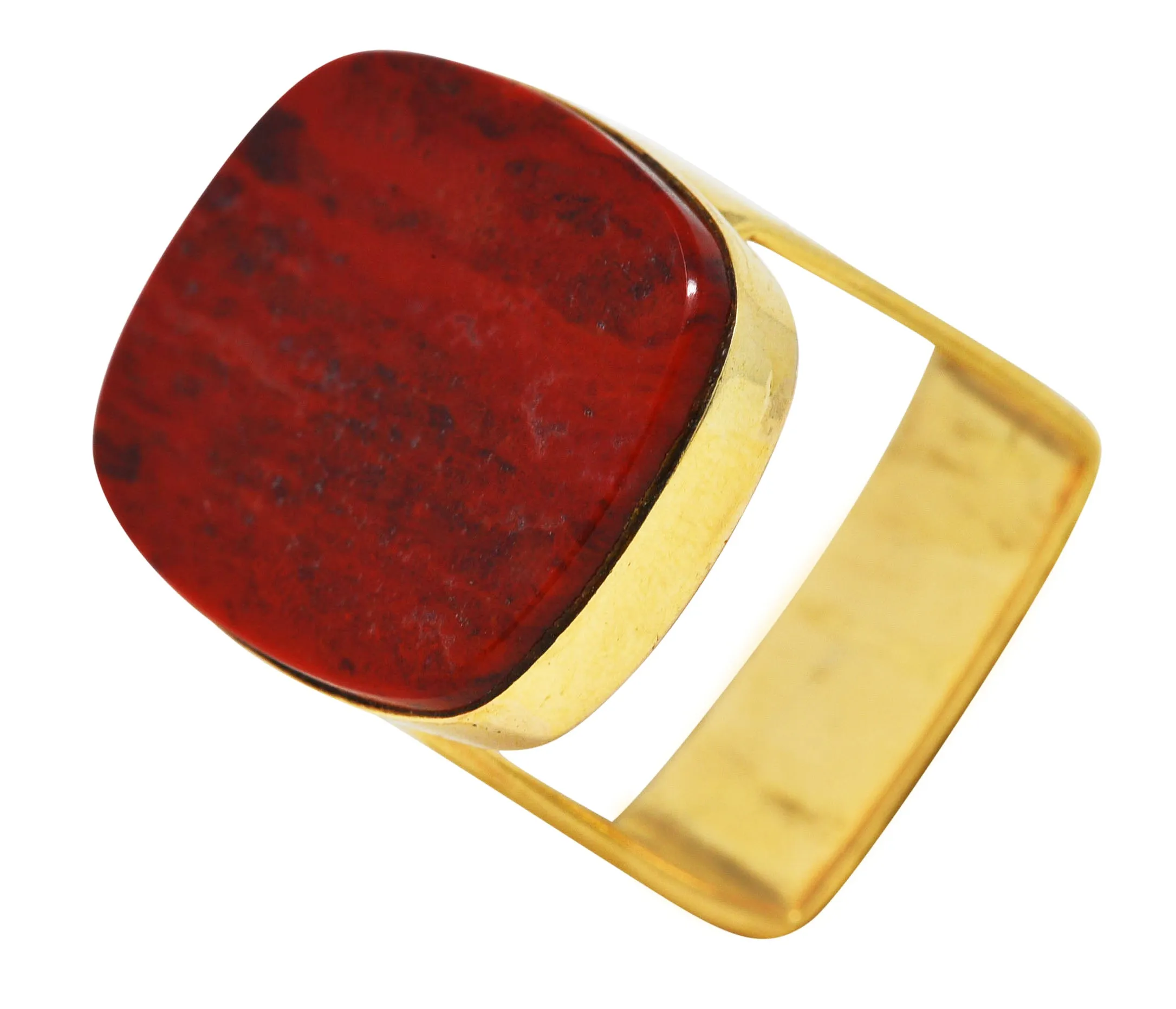 1960's Modernist Red Jasper 14 Karat Yellow Gold Vintage Signet Ring