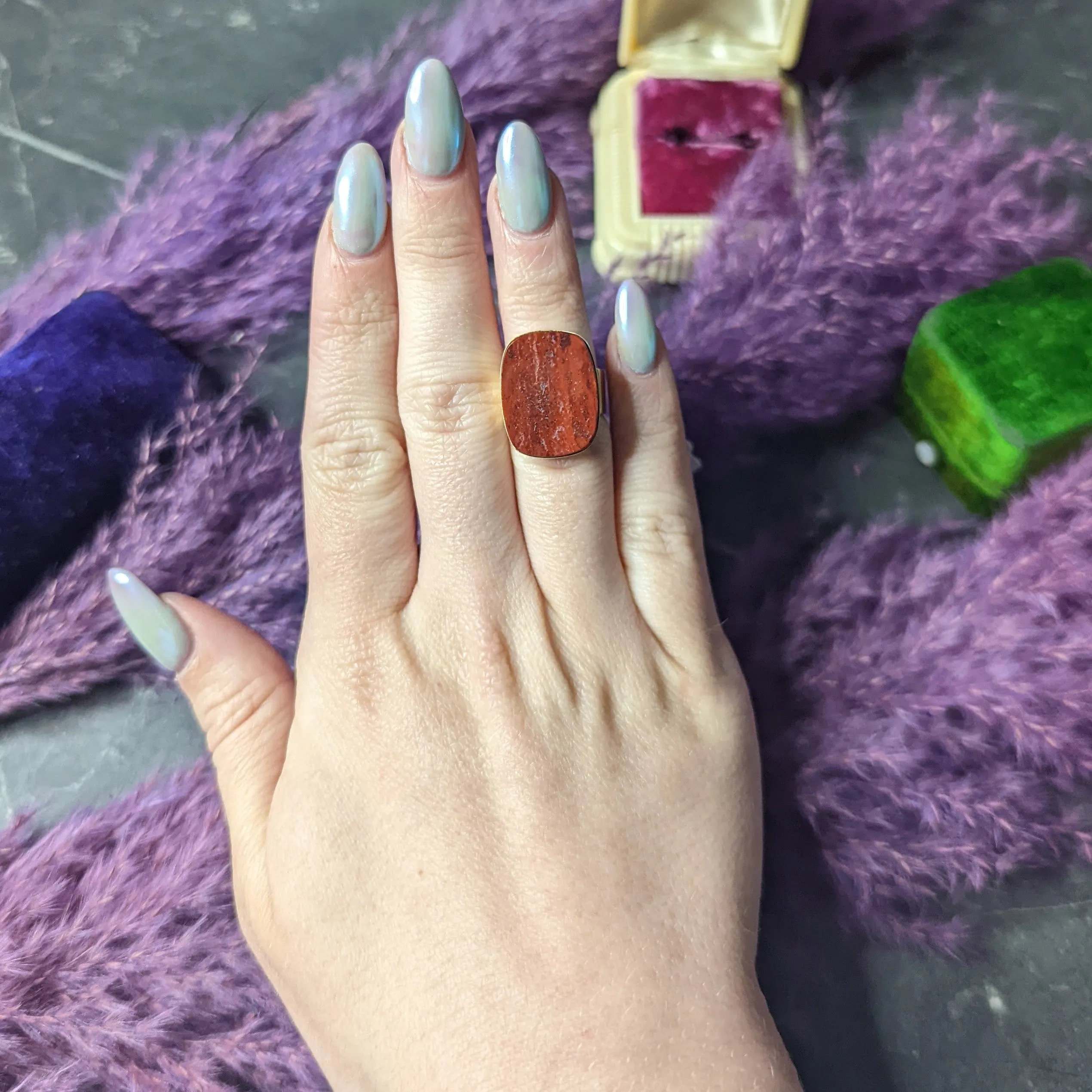 1960's Modernist Red Jasper 14 Karat Yellow Gold Vintage Signet Ring