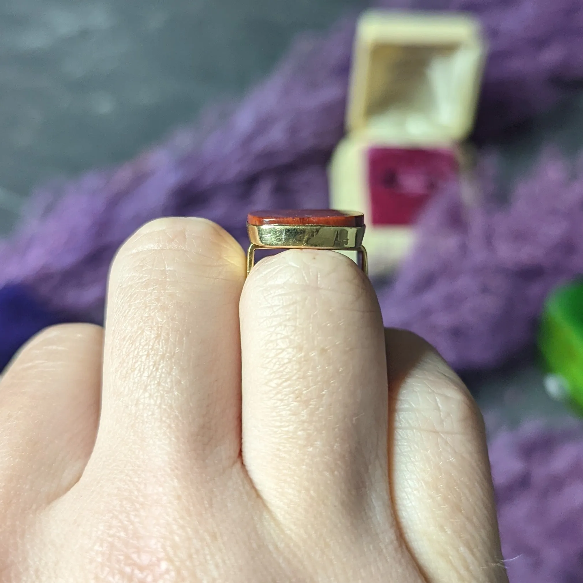 1960's Modernist Red Jasper 14 Karat Yellow Gold Vintage Signet Ring