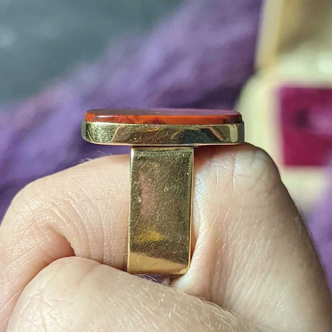 1960's Modernist Red Jasper 14 Karat Yellow Gold Vintage Signet Ring