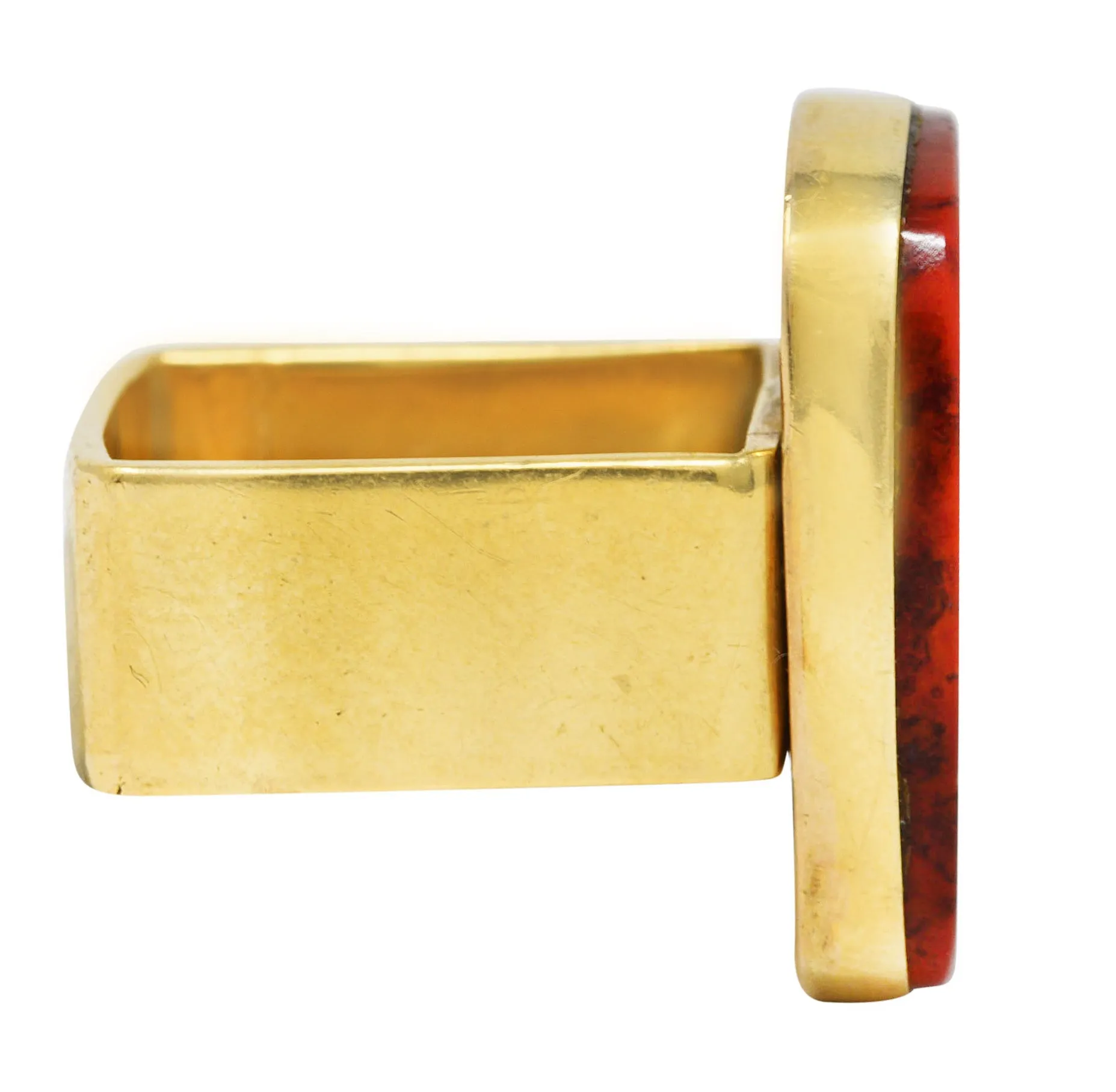 1960's Modernist Red Jasper 14 Karat Yellow Gold Vintage Signet Ring