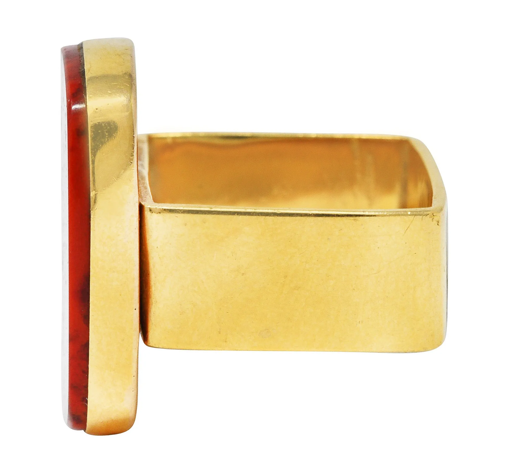 1960's Modernist Red Jasper 14 Karat Yellow Gold Vintage Signet Ring