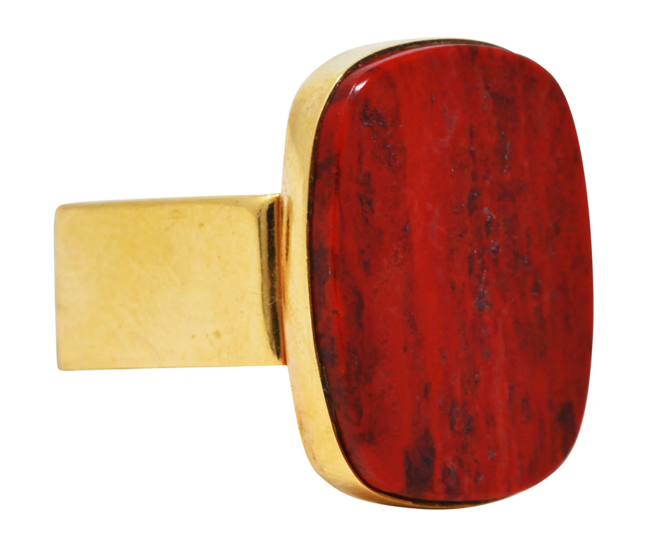 1960's Modernist Red Jasper 14 Karat Yellow Gold Vintage Signet Ring