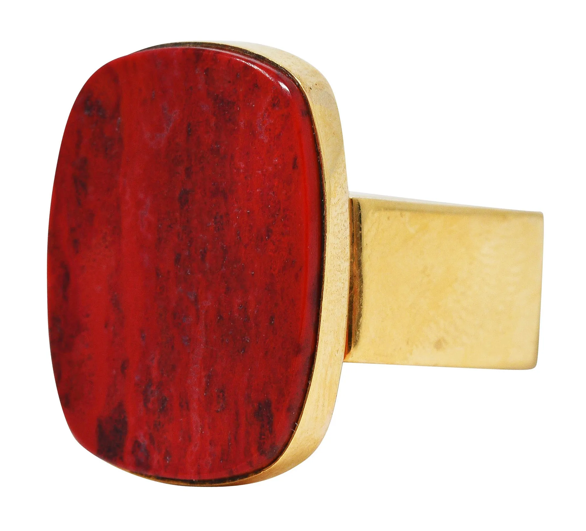 1960's Modernist Red Jasper 14 Karat Yellow Gold Vintage Signet Ring