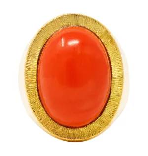 1960's Modernist Vintage Coral 18 Karat Yellow Gold Unisex Cabochon Ring