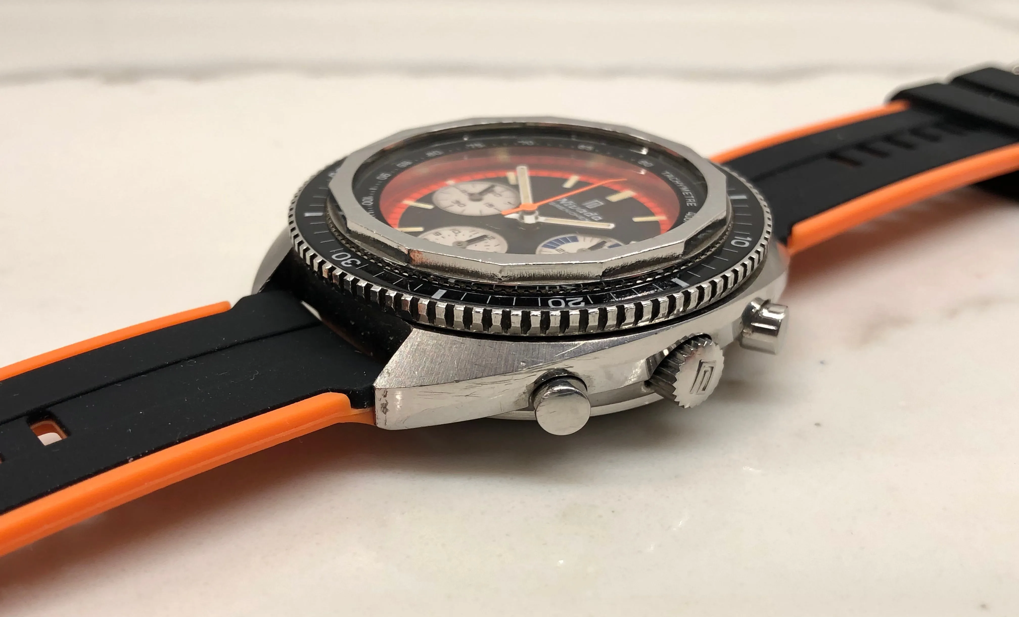 1960s Nivada Grenchen ChronoKing 4324 Valjoux 72 Steel Vintage Chronograph Wristwatch